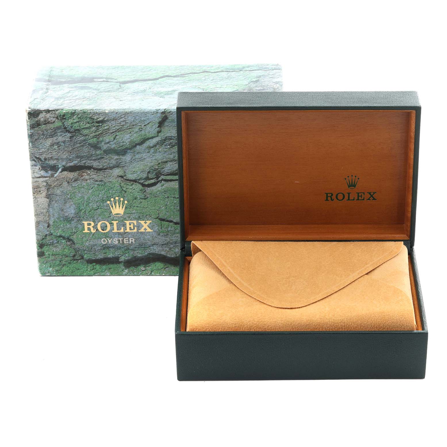 The image shows a Rolex Air-King 14000 Men's Stainless Steel Blue Dial 14000 Men's Stainless Steel Blue Dial watch box and packaging viewed from the front.