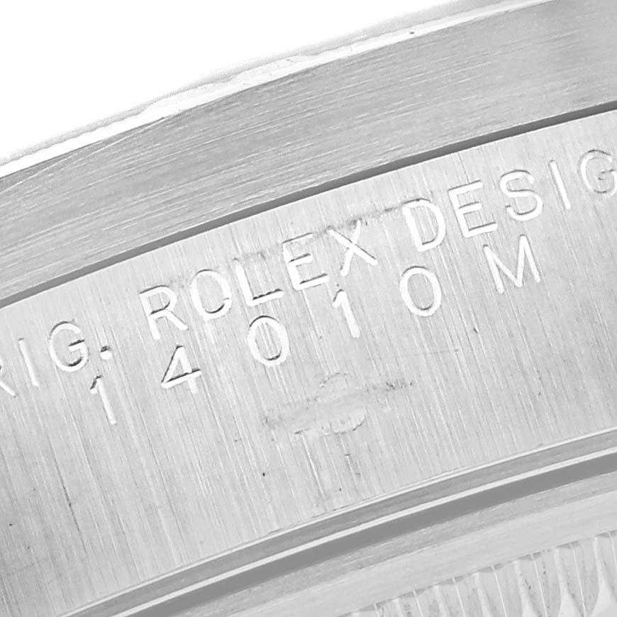 The image shows the engraved side of the case for a Rolex Air-King 14010 Men's Stainless Steel Black Dial 14010 Men's Stainless Steel Black Dial watch, focusing on the model details.