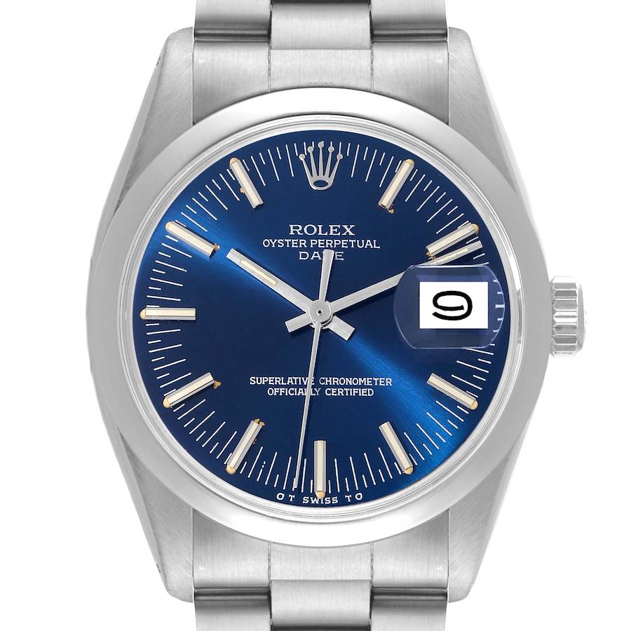 Rolex Date Blue Dial Vintage Steel Mens Watch 1500 SwissWatchExpo