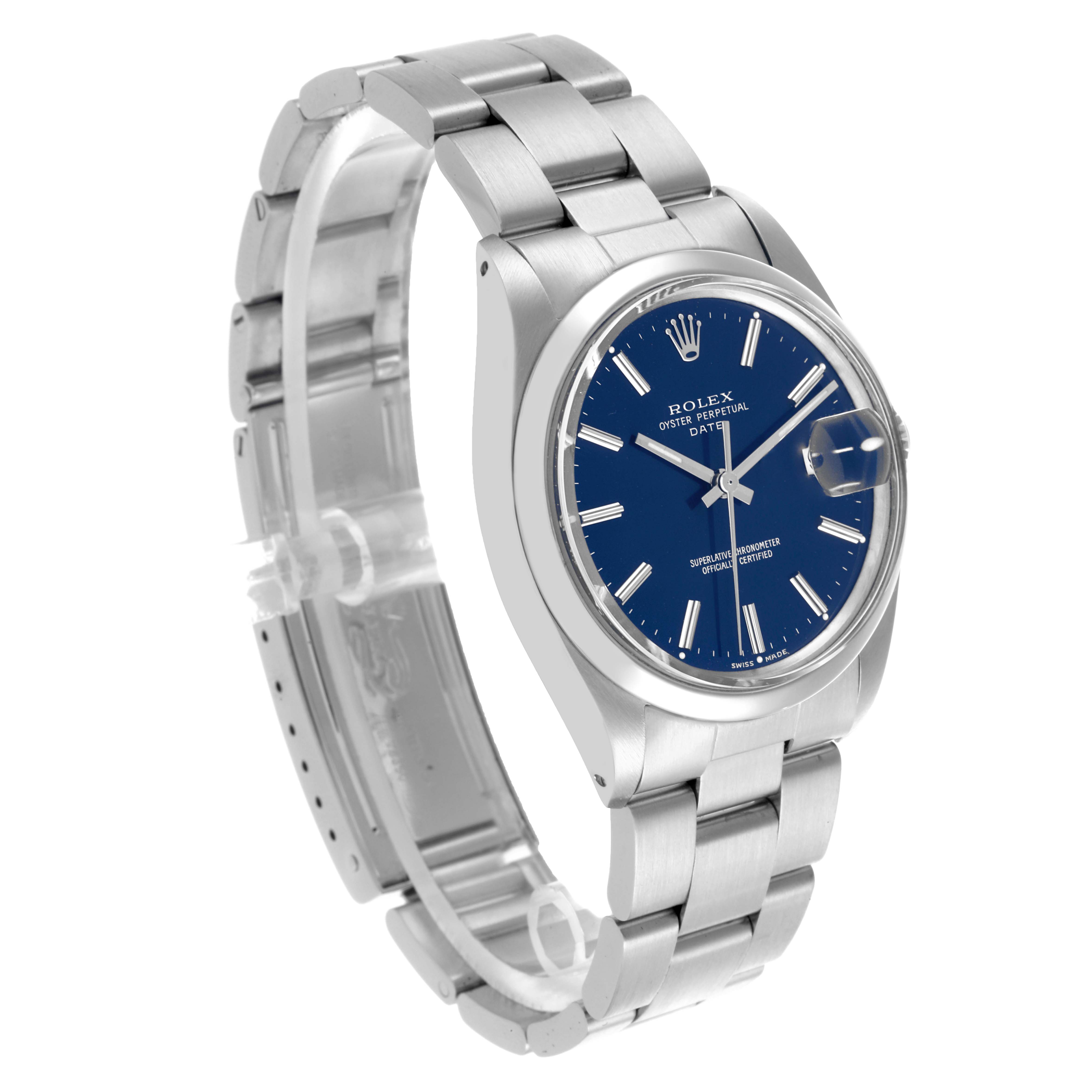 The Rolex Vintage Collection 1500 Men's Stainless Steel Blue Dial 1500 Men's Stainless Steel Blue Dial watch is shown at a three-quarter angle, displaying the face, bezel, and bracelet.