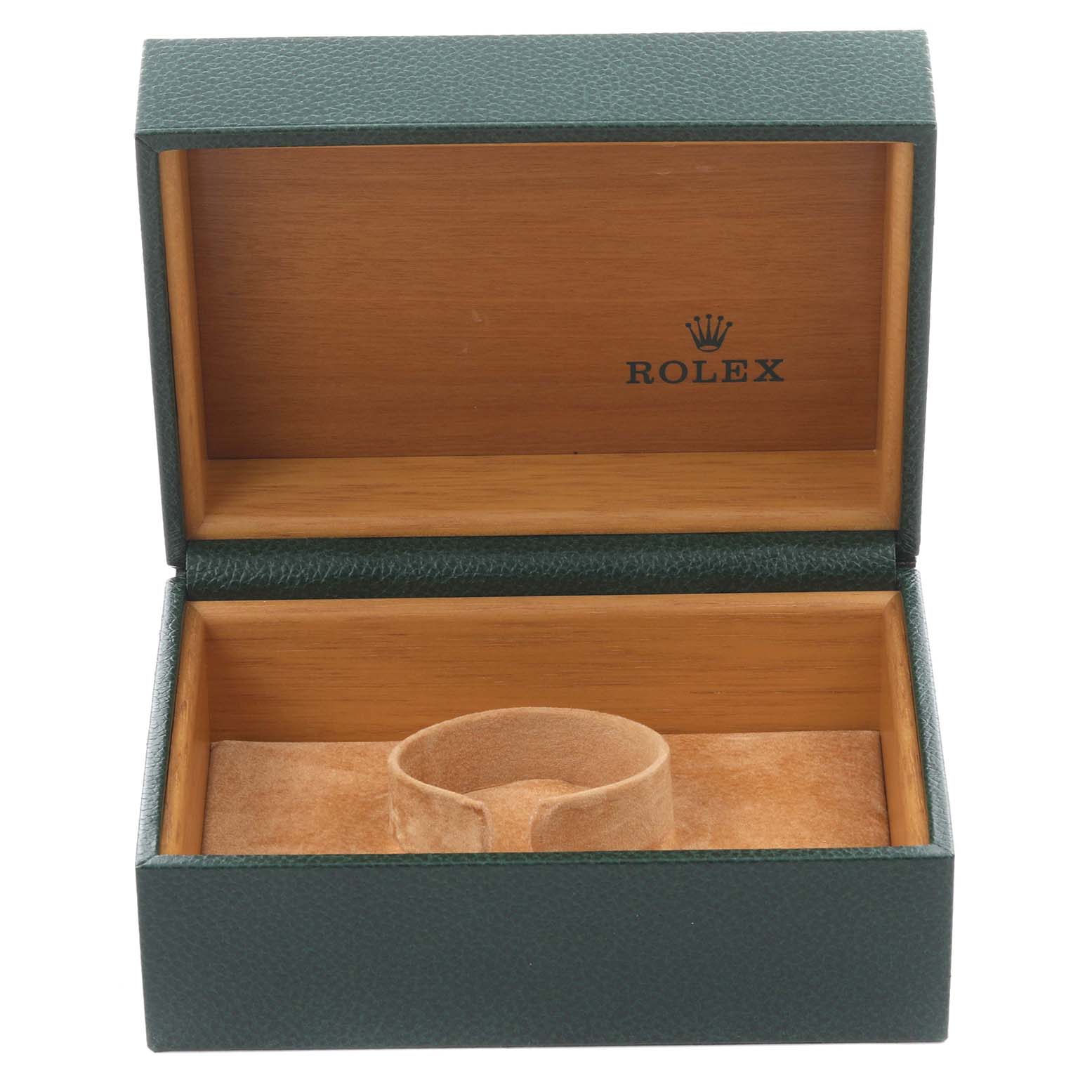 The image shows an open Vintage Collection watch box by Rolex, displaying its interior and watch holder.