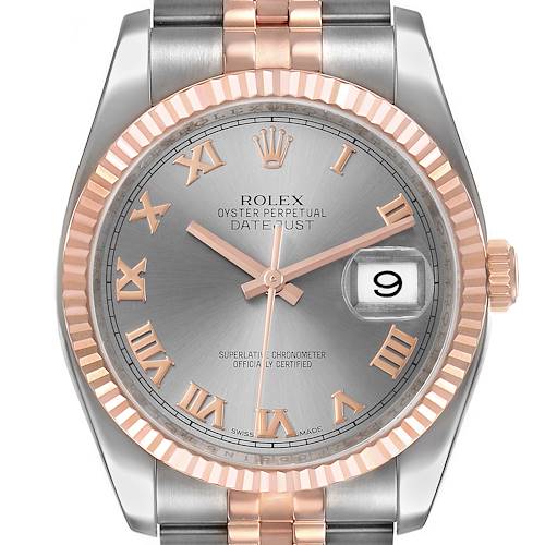 Photo of Rolex Datejust 36 Steel EveRose Gold Grey Dial Mens Watch 116231