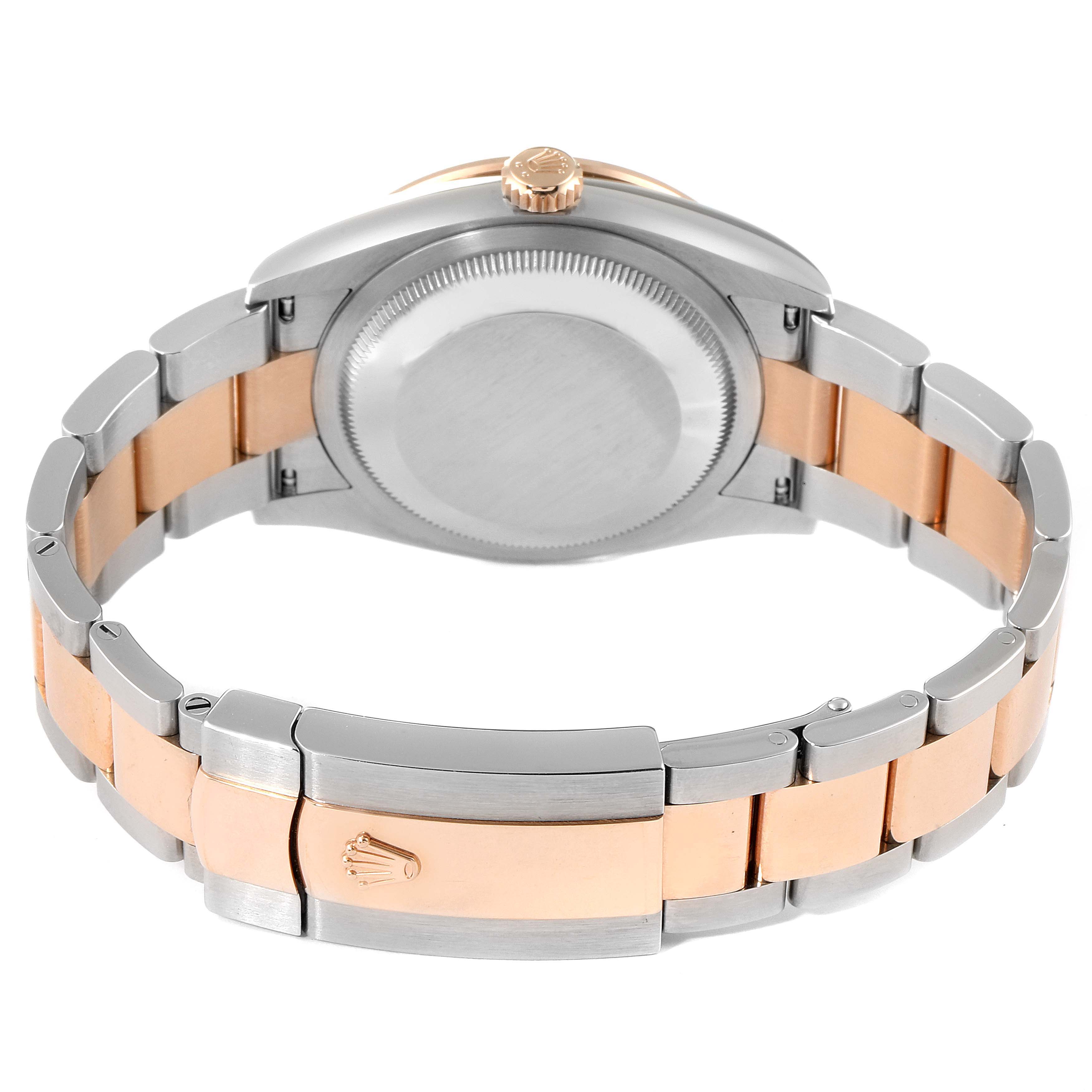 This image shows the back view of a Rolex Datejust 126281 Men's Steel and Gold (two tone) Mother of Pearl Dial 126281 Men's Steel and Gold (two tone) Mother of Pearl Dial watch, including its case back and two-tone bracelet.