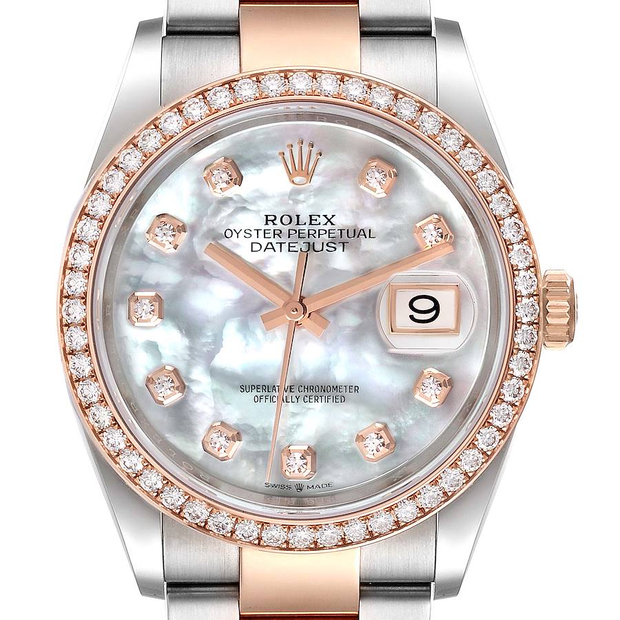 Rolex Datejust 36 Steel Rose Gold MOP Diamond Unisex Watch 126281 Unworn SwissWatchExpo