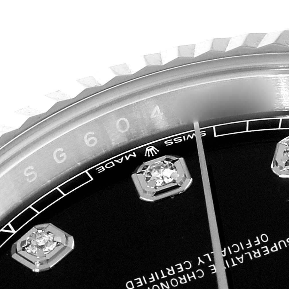 The image shows a close-up of the dial and bezel of a Rolex Datejust 41 126334 Men
s Stainless Steel Black Dial 126334 Men
s Stainless Steel Black Dial, highlighting the model number and "Swiss Made" text.