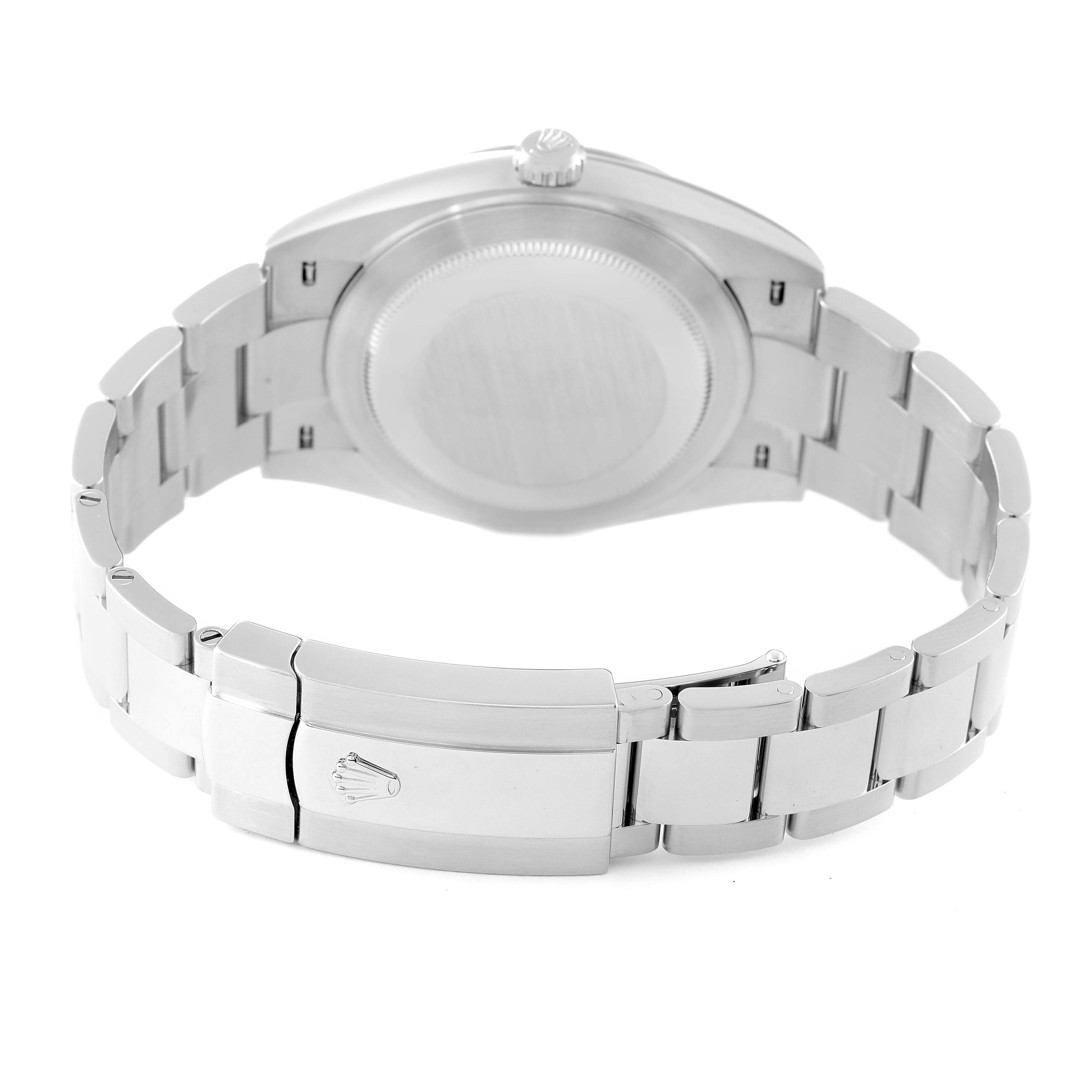 The image shows the back case and bracelet clasp of a Rolex Datejust 41 126334 Men's Stainless Steel Mother of Pearl Dial 126334 Men's Stainless Steel Mother of Pearl Dial watch.