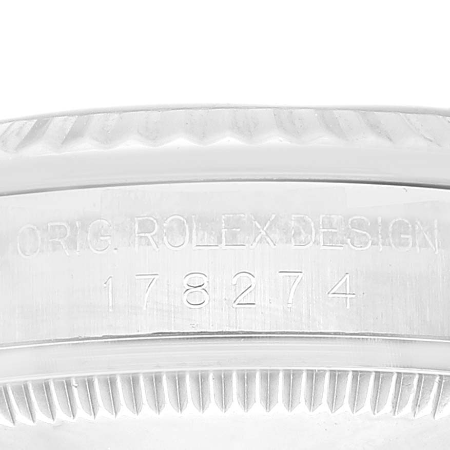This close-up image shows the case back edge of a Mid-Size Rolex watch, featuring the engraved model and design number "178274".