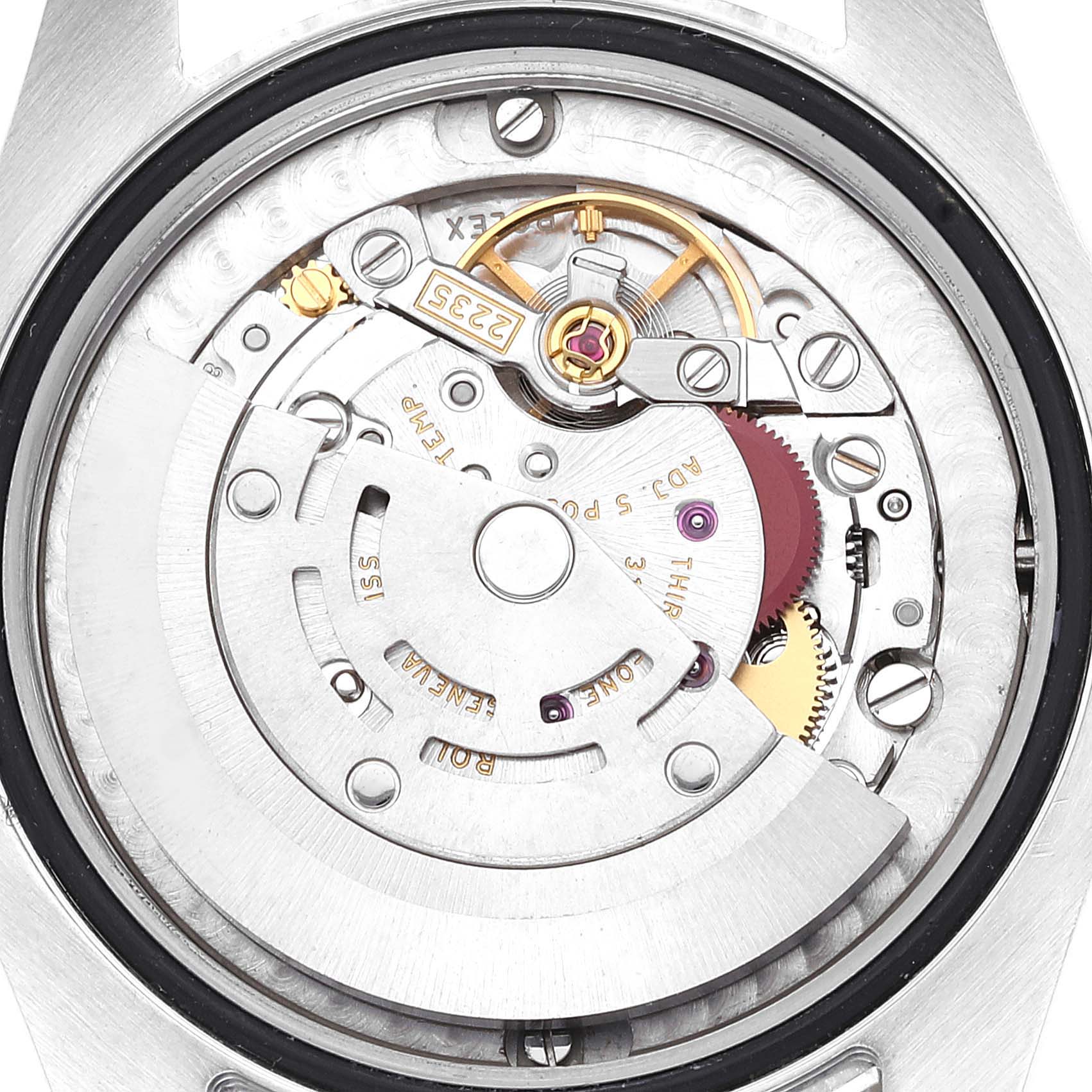This image shows the internal mechanism of a Mid-Size Rolex watch, viewed from the back with the case removed.