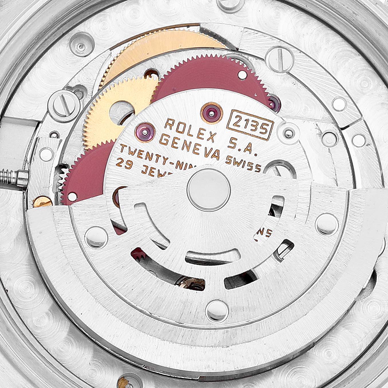 This image shows the internal mechanism (movement) of a Rolex Mid-Size 68273 Women's Steel and Gold (two tone) Champagne Dial 68273 Women's Steel and Gold (two tone) Champagne Dial model watch, viewed from the back.
