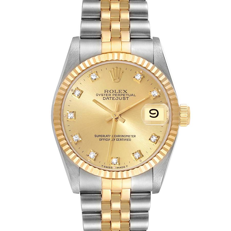 Rolex Datejust Midsize Steel Yellow Gold Diamond Ladies Watch 68273 Box Papers SwissWatchExpo