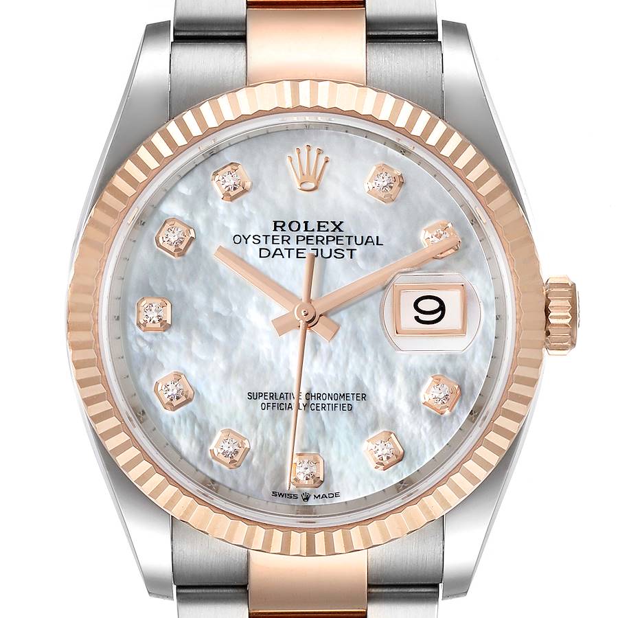 Rolex Datejust Steel EveRose Gold MOP Diamond Dial Watch 126231 Box Card SwissWatchExpo