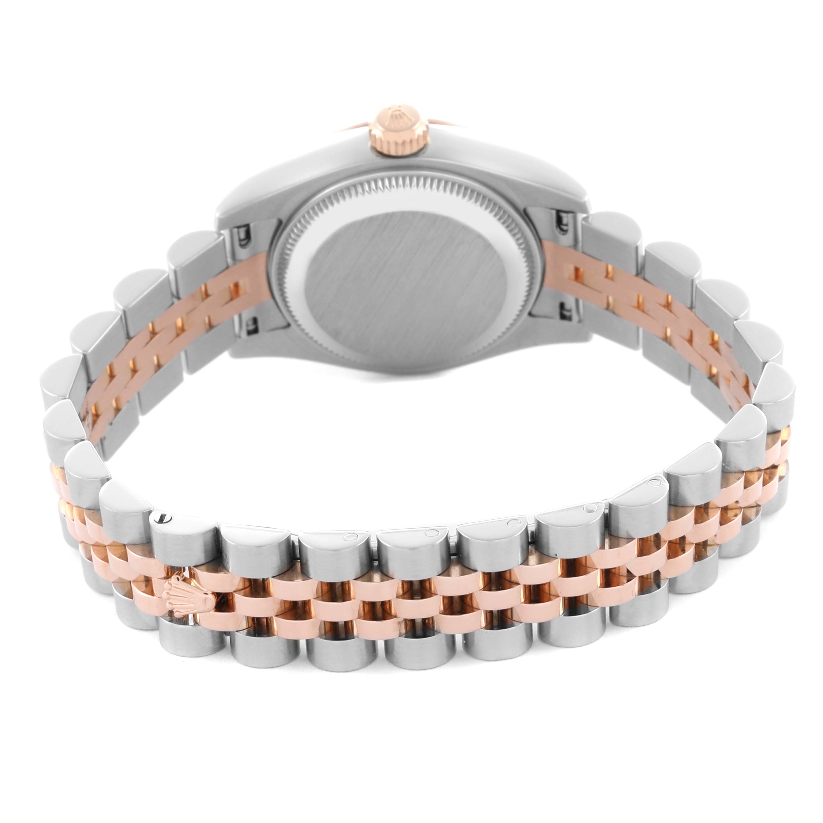 The image shows a Rolex Datejust 179171 Women's Steel and Gold (two tone) Black Dial 179171 Women's Steel and Gold (two tone) Black Dial watch from the back, highlighting the bracelet and case back.