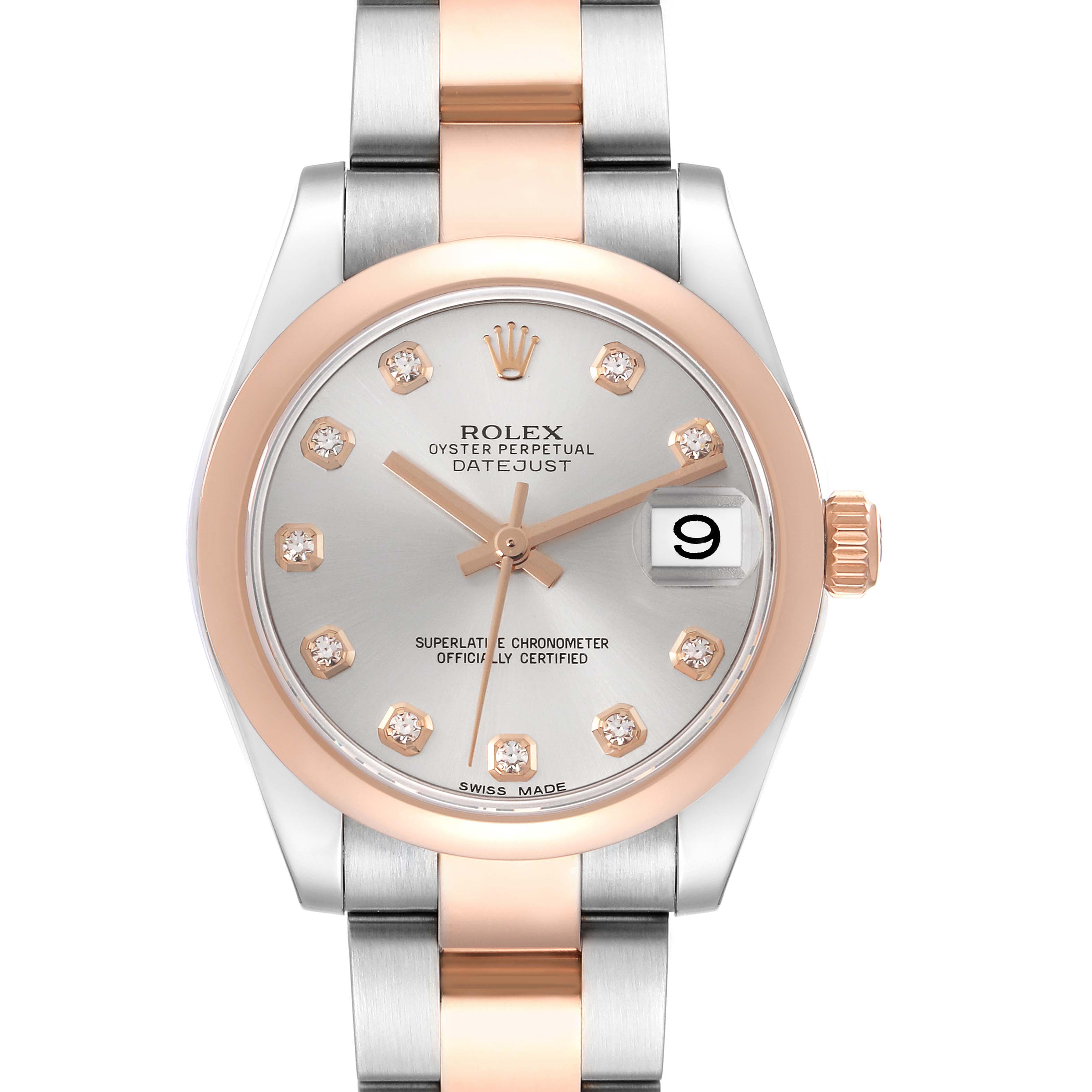 The Rolex Datejust 178241 Women's Steel and Gold (two tone) Silver Dial 178241 Women's Steel and Gold (two tone) Silver Dial watch is shown from the front, displaying the dial, bezel, and part of the bracelet.