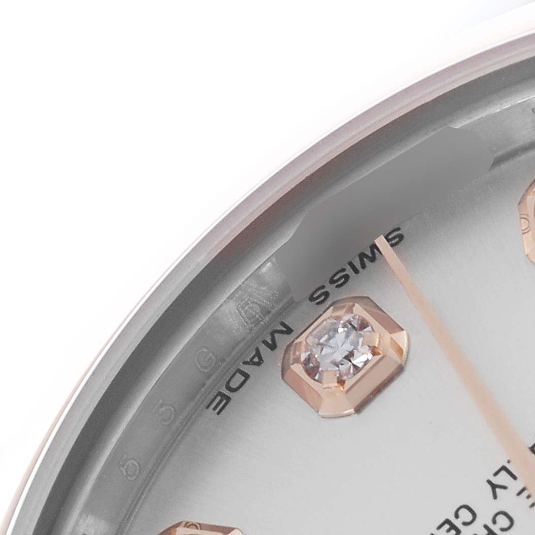 The image shows a close-up of the Rolex Datejust 178241 Women's Steel and Gold (two tone) Silver Dial 178241 Women's Steel and Gold (two tone) Silver Dial watch face, highlighting a diamond hour marker and the text "SWISS MADE."
