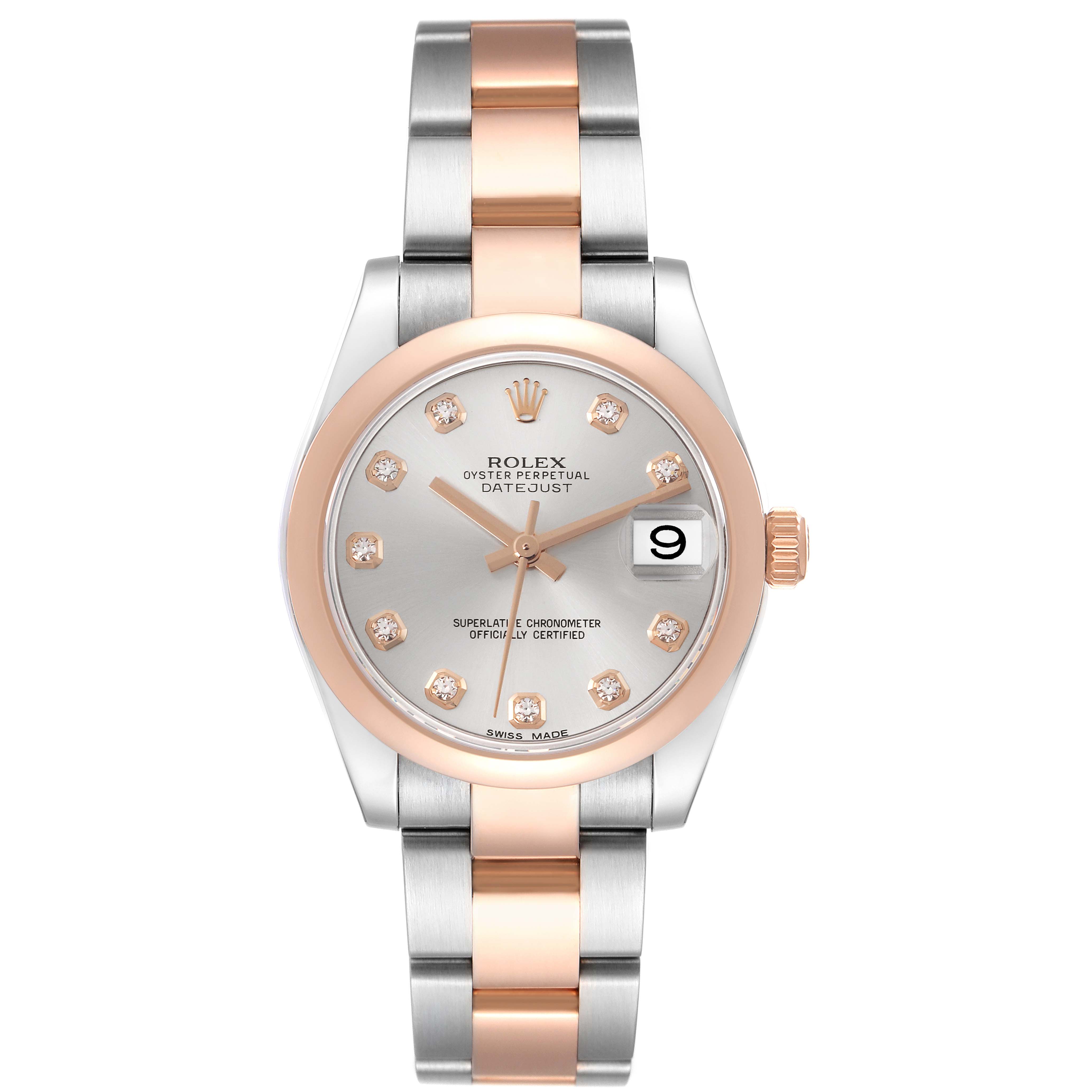 The Rolex Datejust 178241 Women's Steel and Gold (two tone) Silver Dial 178241 Women's Steel and Gold (two tone) Silver Dial watch is shown from a front angle, highlighting its face, bezel, and two-tone bracelet.