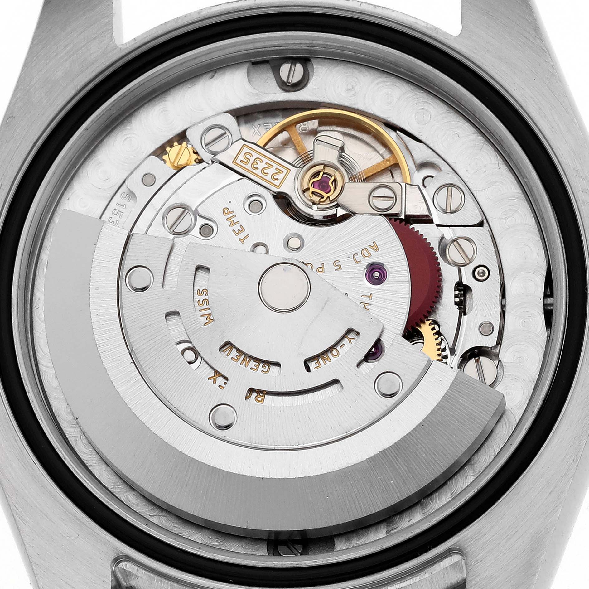 The image shows the movement from the back of a Rolex Datejust 178241 Women's Steel and Gold (two tone) Silver Dial 178241 Women's Steel and Gold (two tone) Silver Dial watch.