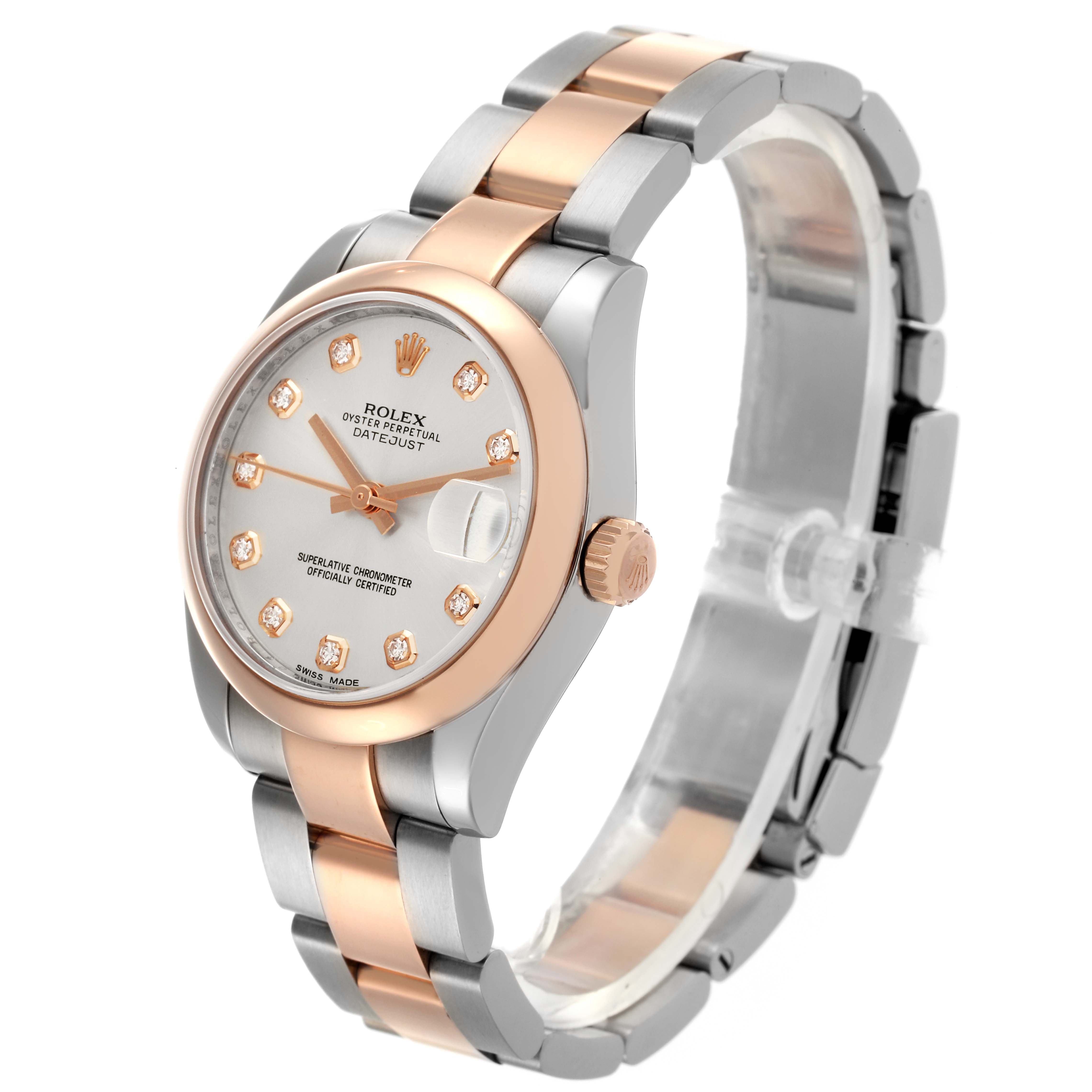 The Rolex Datejust 178241 Women's Steel and Gold (two tone) Silver Dial 178241 Women's Steel and Gold (two tone) Silver Dial watch is shown at a three-quarter angle, highlighting the face, bezel, crown, and part of the bracelet.