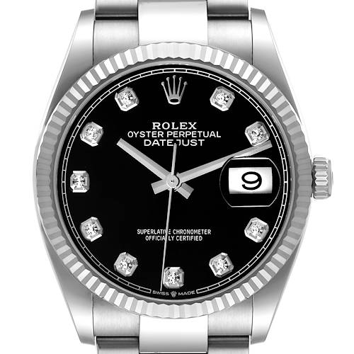 Photo of Rolex Datejust Steel White Gold Black Diamond Dial Mens Watch 126234 Box Card