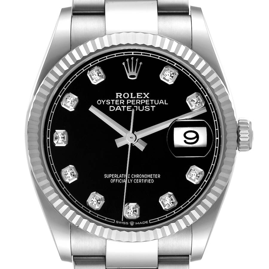 Rolex Datejust Steel White Gold Black Diamond Dial Mens Watch 126234 Box Card SwissWatchExpo