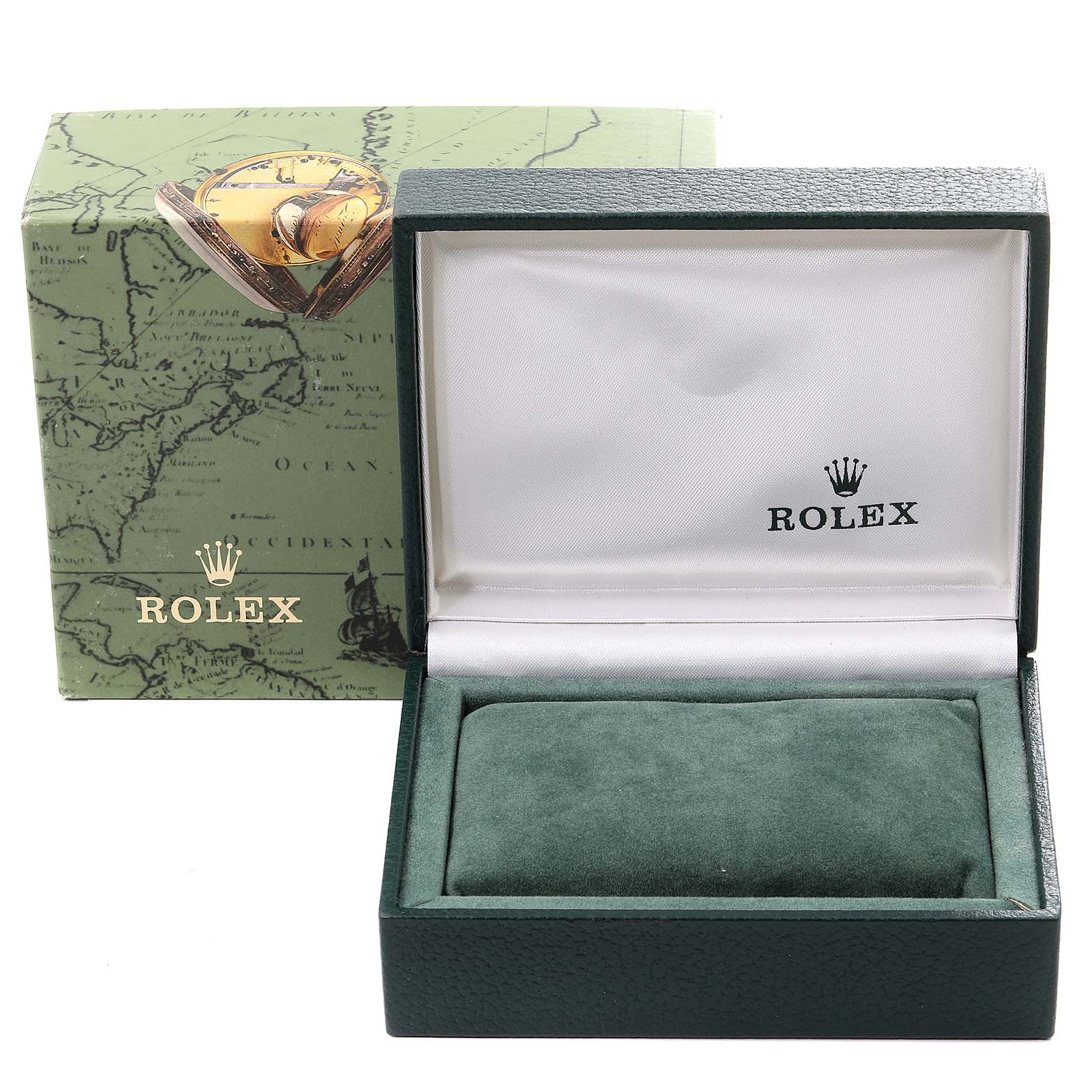 The image shows the packaging and box for a Rolex Datejust 69173 Women's Steel and Gold (two tone) Champagne Dial 69173 Women's Steel and Gold (two tone) Champagne Dial watch, with the box open and no watch inside.