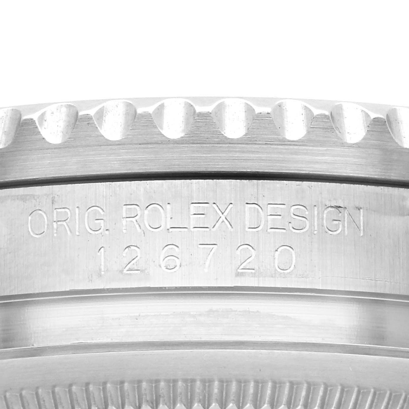 The image shows a close-up of the side engraving on a Rolex GMT-Master 126720 Men's Stainless Steel Black Dial 126720 Men's Stainless Steel Black Dial model, featuring the bezel's edge and reference number.