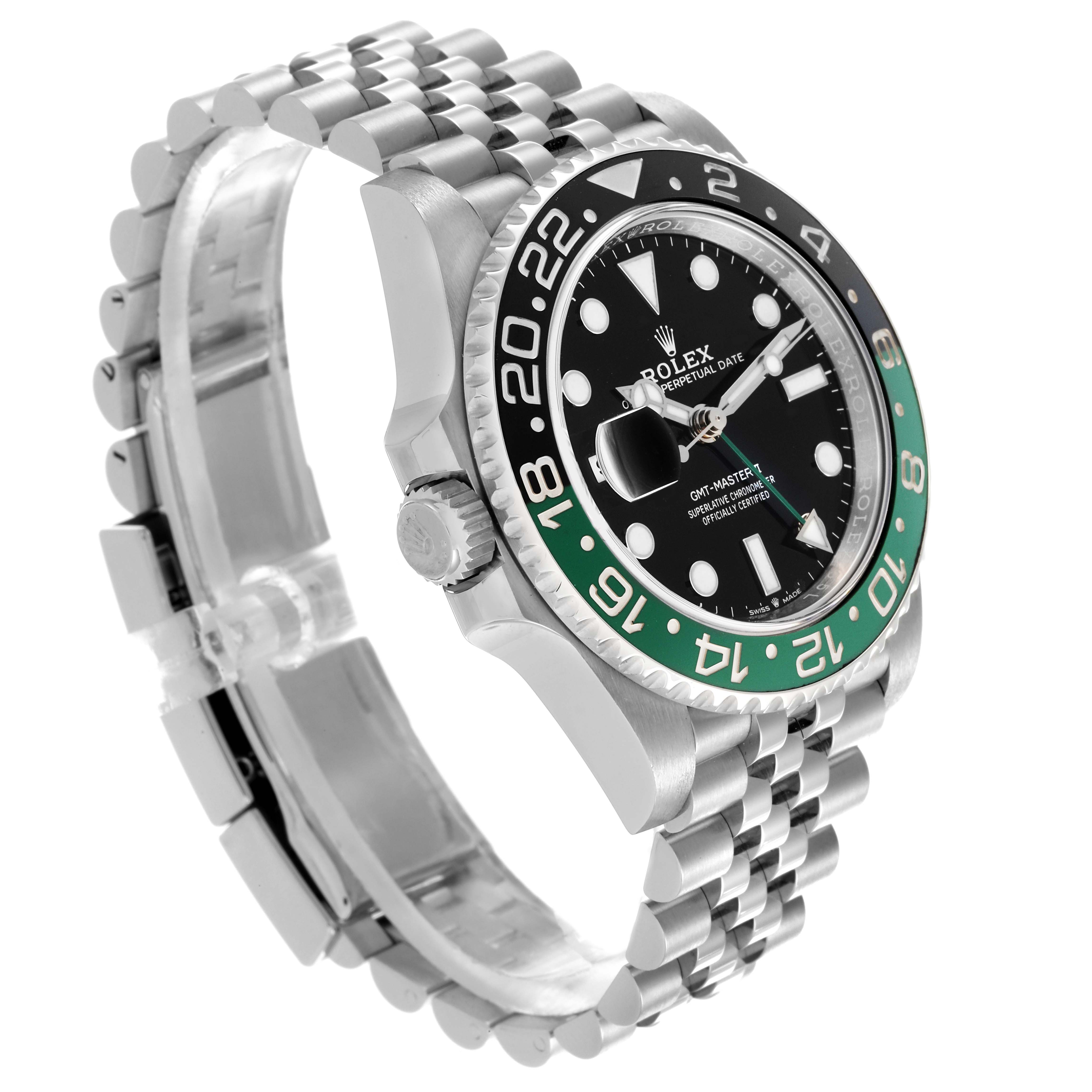 The Rolex GMT-Master 126720 Men's Stainless Steel Black Dial 126720 Men's Stainless Steel Black Dial watch is shown at a slight angle, highlighting the bezel, dial, and bracelet.