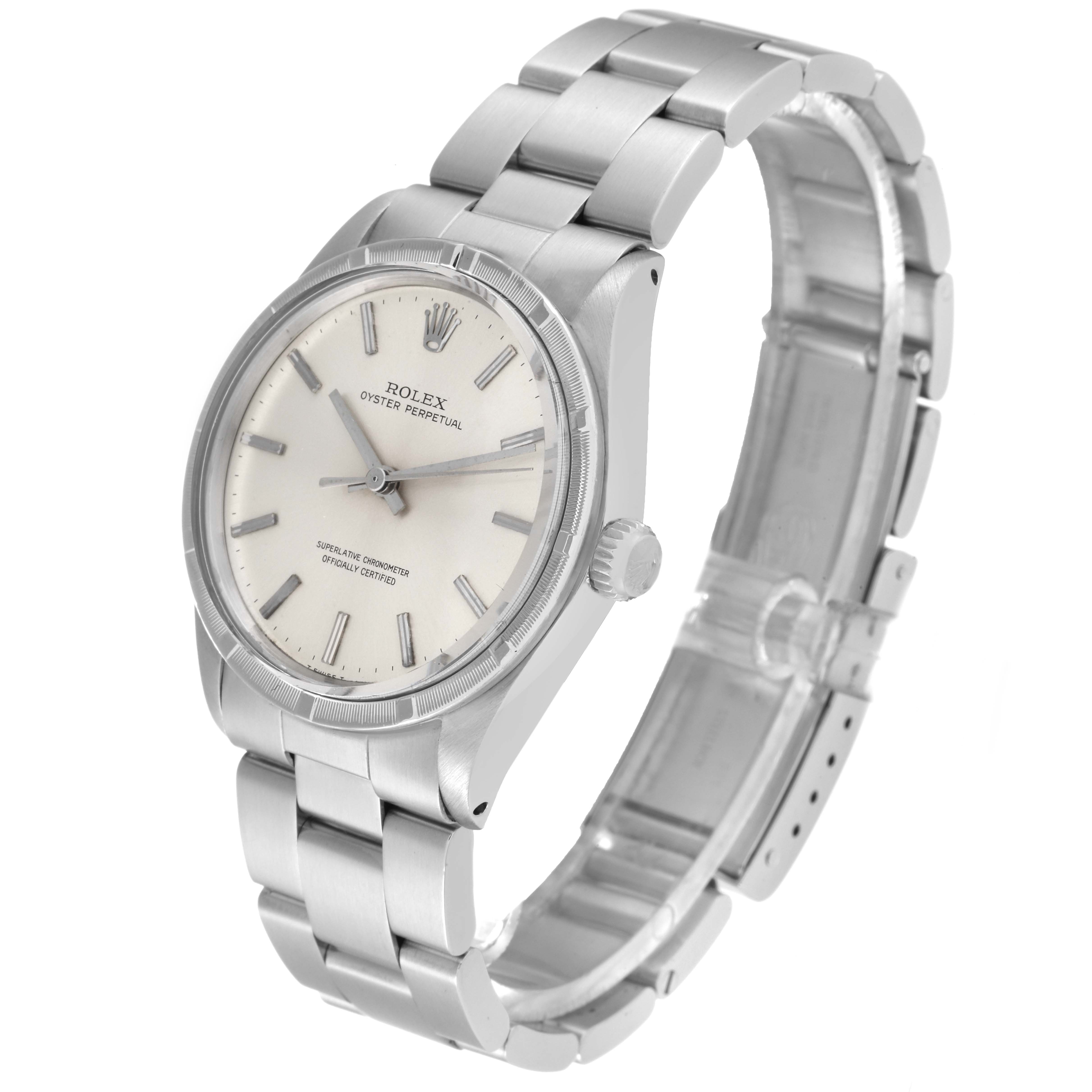 The image shows a Rolex Vintage Collection 1007 Men's Stainless Steel Silver Dial 1007 Men's Stainless Steel Silver Dial model wristwatch at a three-quarter angle, highlighting the dial, bezel, and bracelet.