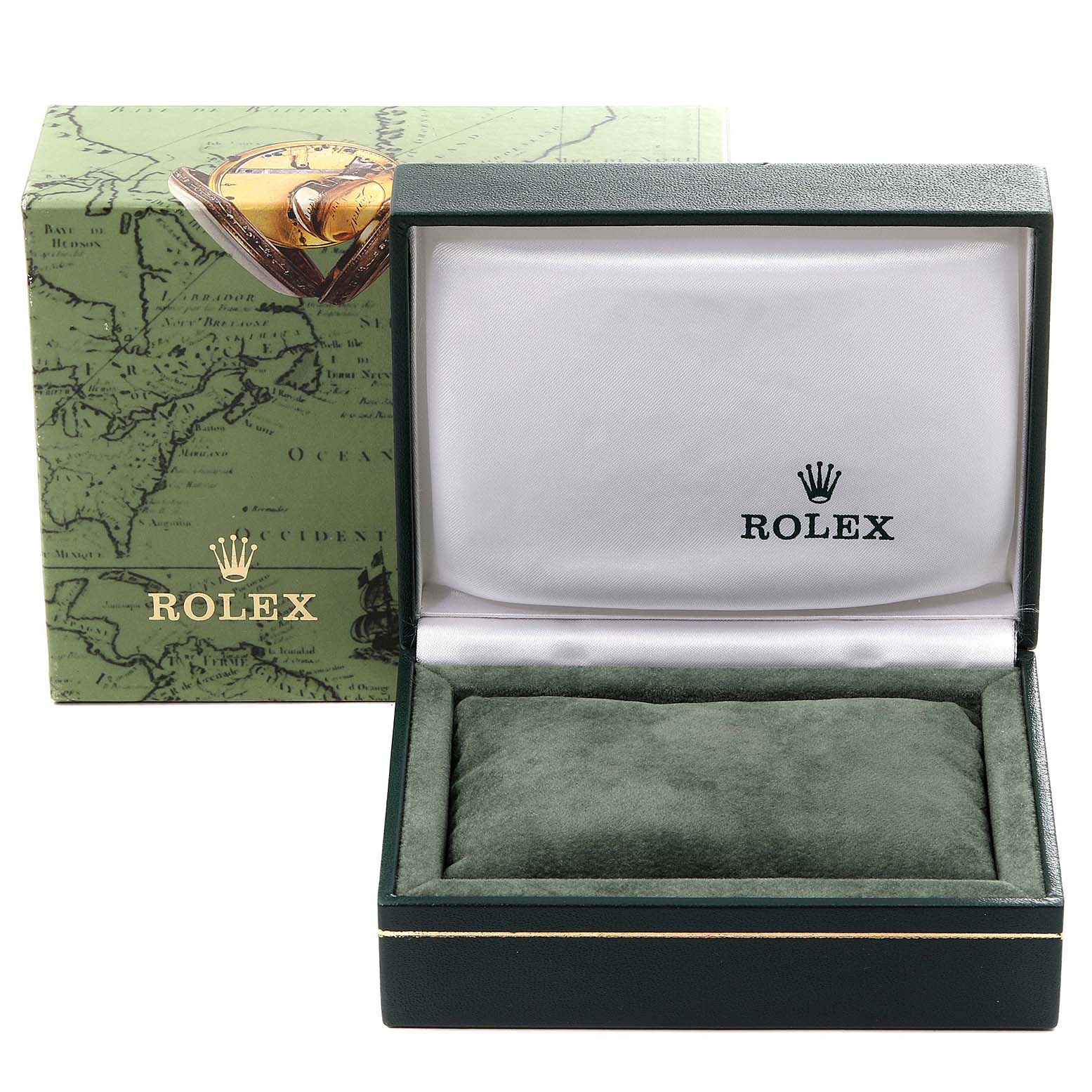 The image shows an open Rolex Oyster Perpetual 67193 Women
s Steel and Gold (two tone) Champagne Dial 67193 Women
s Steel and Gold (two tone) Champagne Dial watch box with the cushion and outer packaging visible.