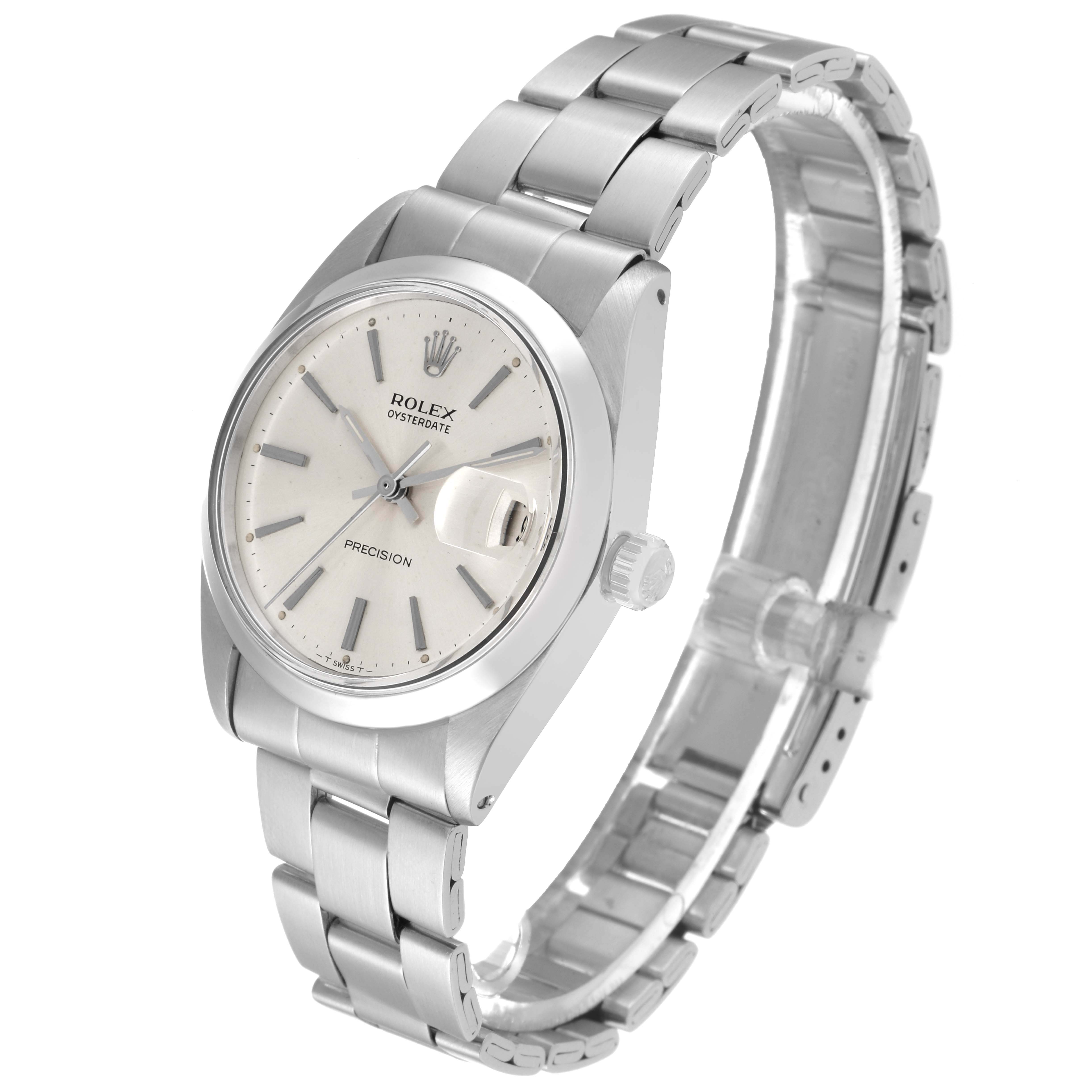 The image shows a Rolex Vintage Collection 6694 Men's Stainless Steel Silver Dial 6694 Men's Stainless Steel Silver Dial watch from an angled side view, highlighting the face, bezel, crown, and metal bracelet.