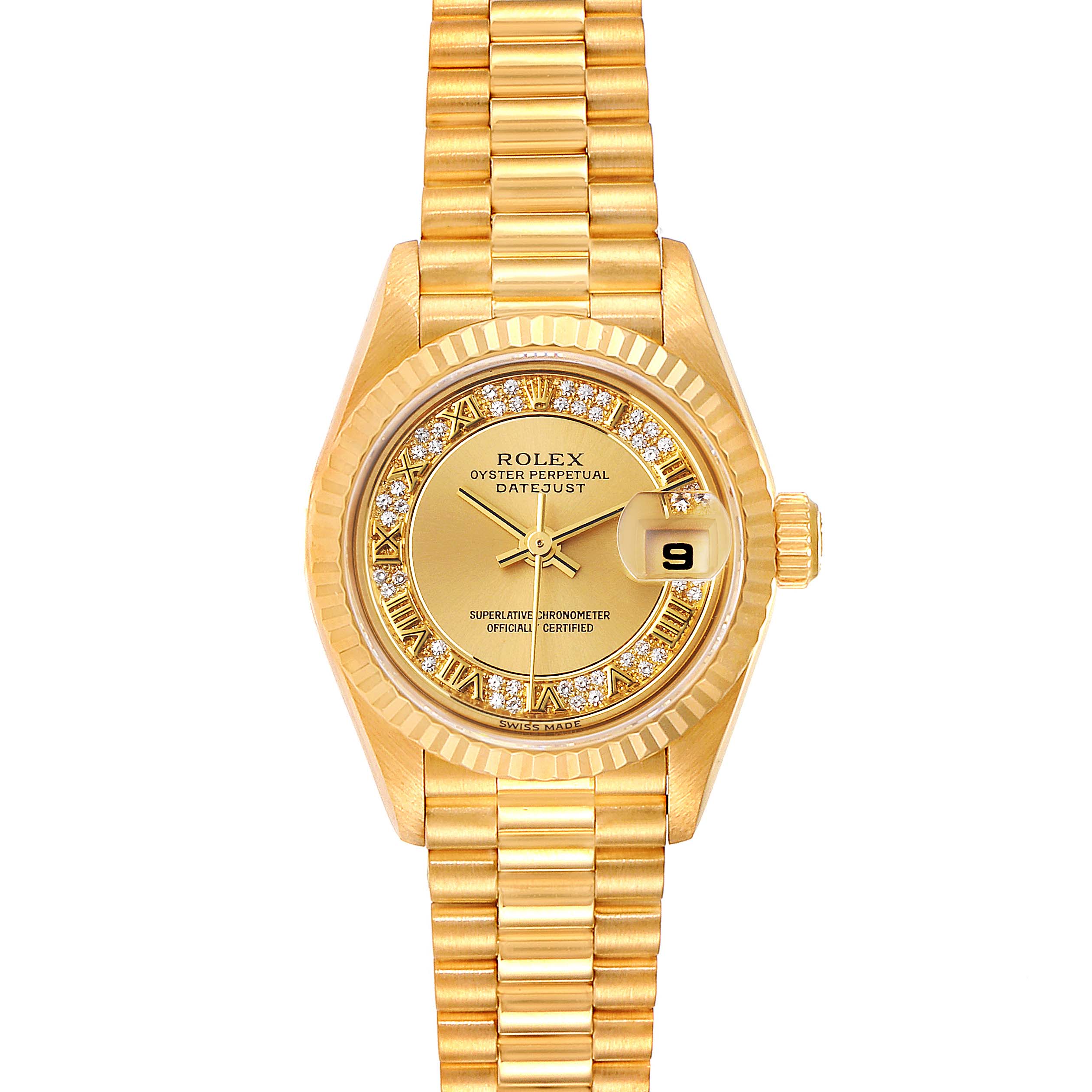 Rolex President Datejust Yellow Gold Myriad Diamond Dial Watch 79178 ...