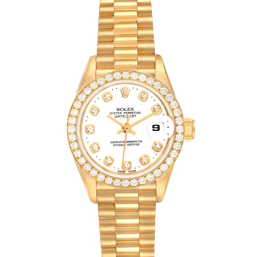 Rolex President Datejust Yellow Gold White Diamond Dial Watch 69138 Box Papers SwissWatchExpo
