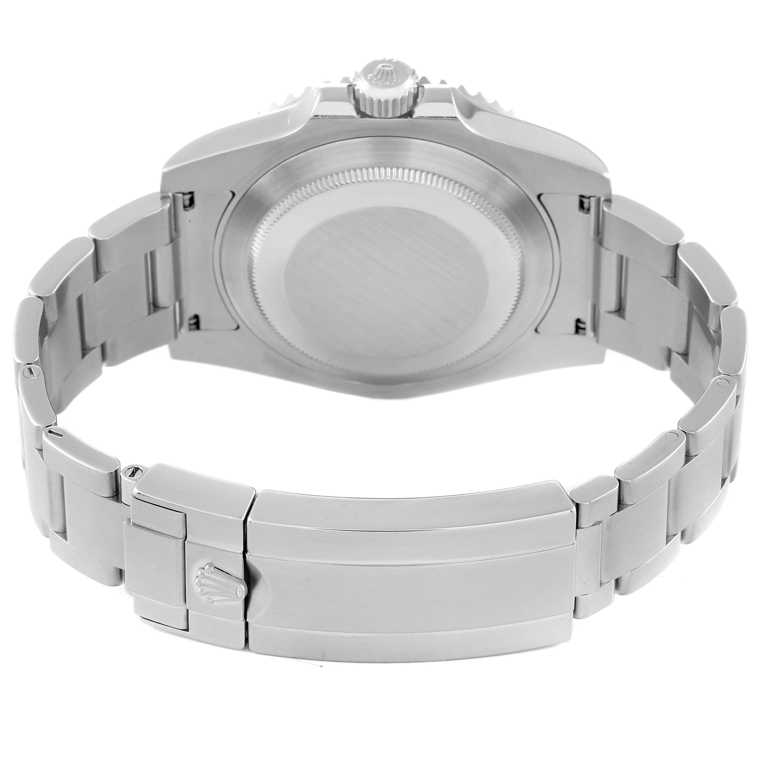 The image shows the back view of a Rolex Submariner 116610 Men
s Stainless Steel Black Dial 116610 Men
s Stainless Steel Black Dial watch, highlighting the case and stainless steel bracelet with a clasp.