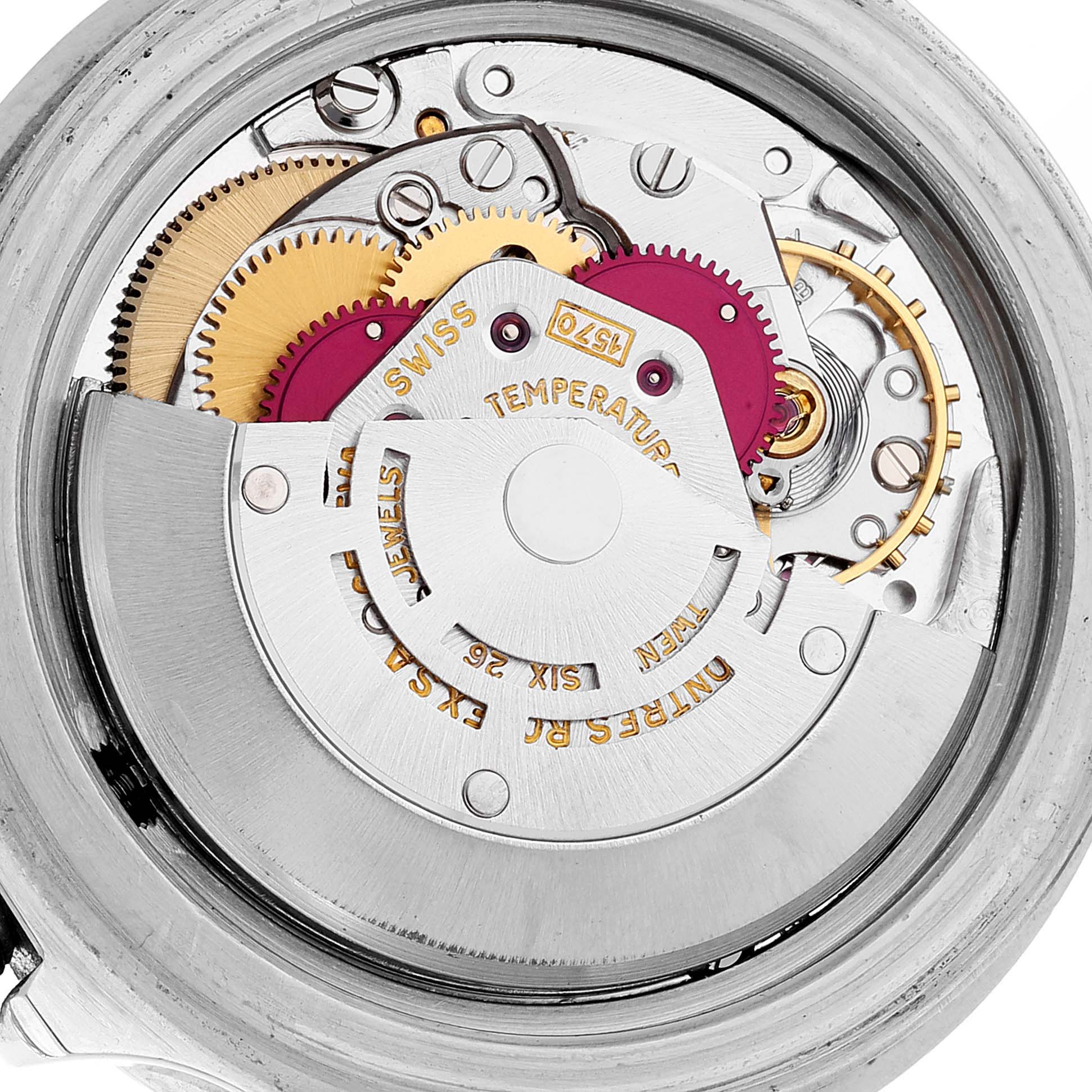 This image shows the internal mechanism and movement components of the Rolex Vintage Collection 1680 Men's Stainless Steel Black Dial 1680 Men's Stainless Steel Black Dial model from a top-down angle.