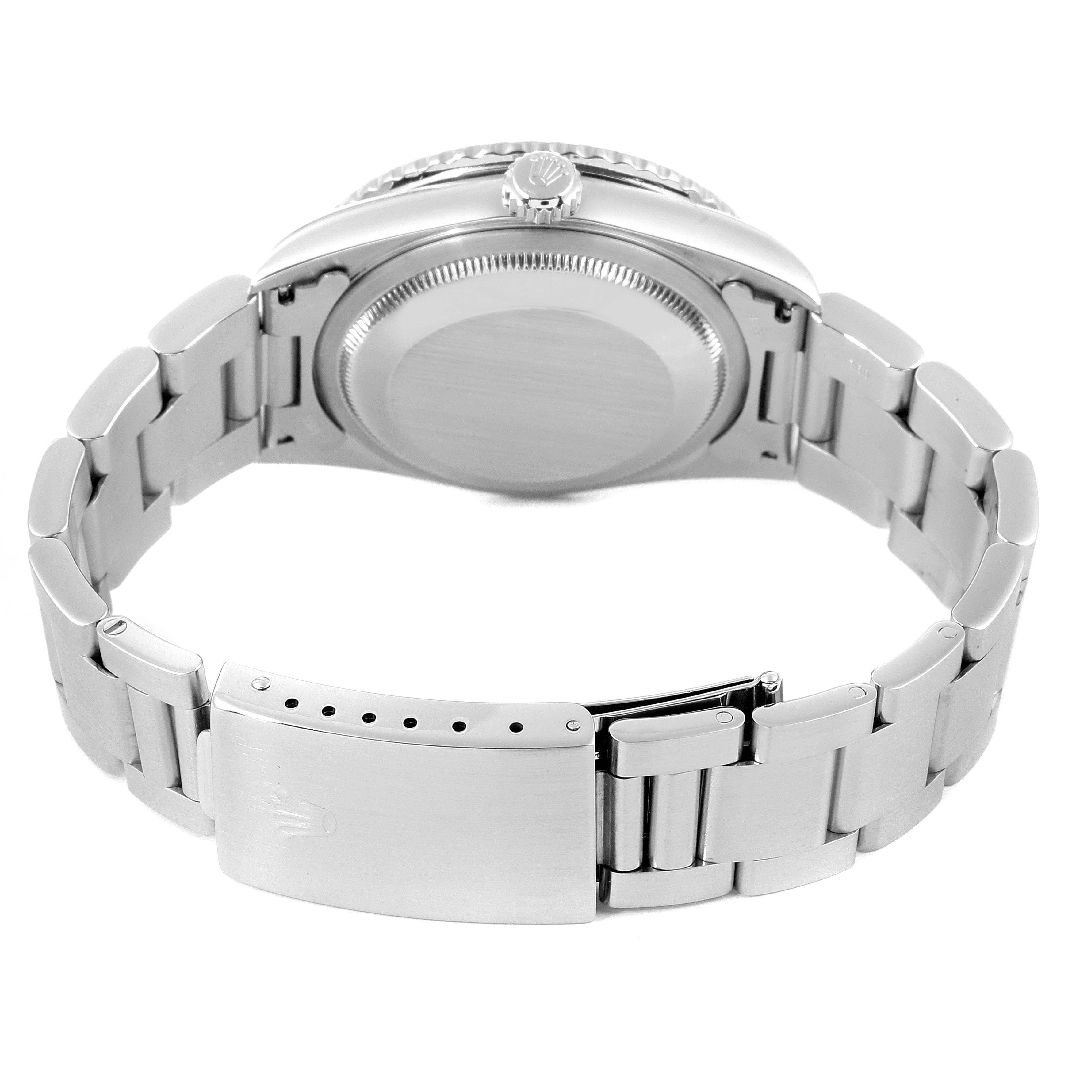 This image shows the back and clasp of a Rolex Turn-o-Graph 16264 Men
s Stainless Steel Silver Dial 16264 Men
s Stainless Steel Silver Dial watch from an angled rear view.