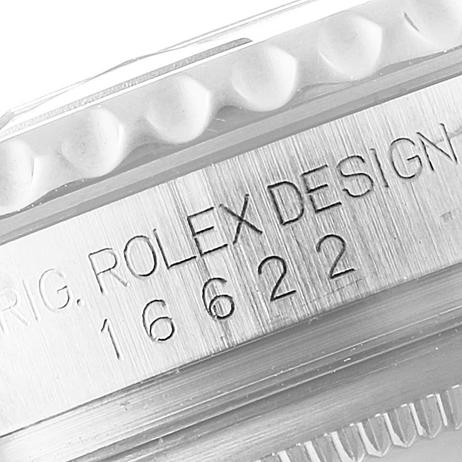 This image shows a close-up of the model number engraving on the side of the case of a Rolex Yacht-Master 16622 Men's Stainless Steel Silver Dial 16622 Men's Stainless Steel Silver Dial.