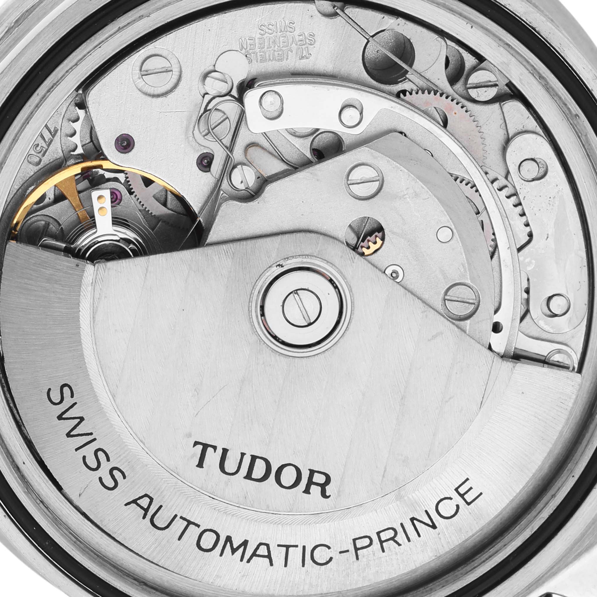 The Tudor Big Block 79170 Men's Stainless Steel Black Dial 79170 Men's Stainless Steel Black Dial model's movement is shown from the back, highlighting the rotor and internal mechanisms.