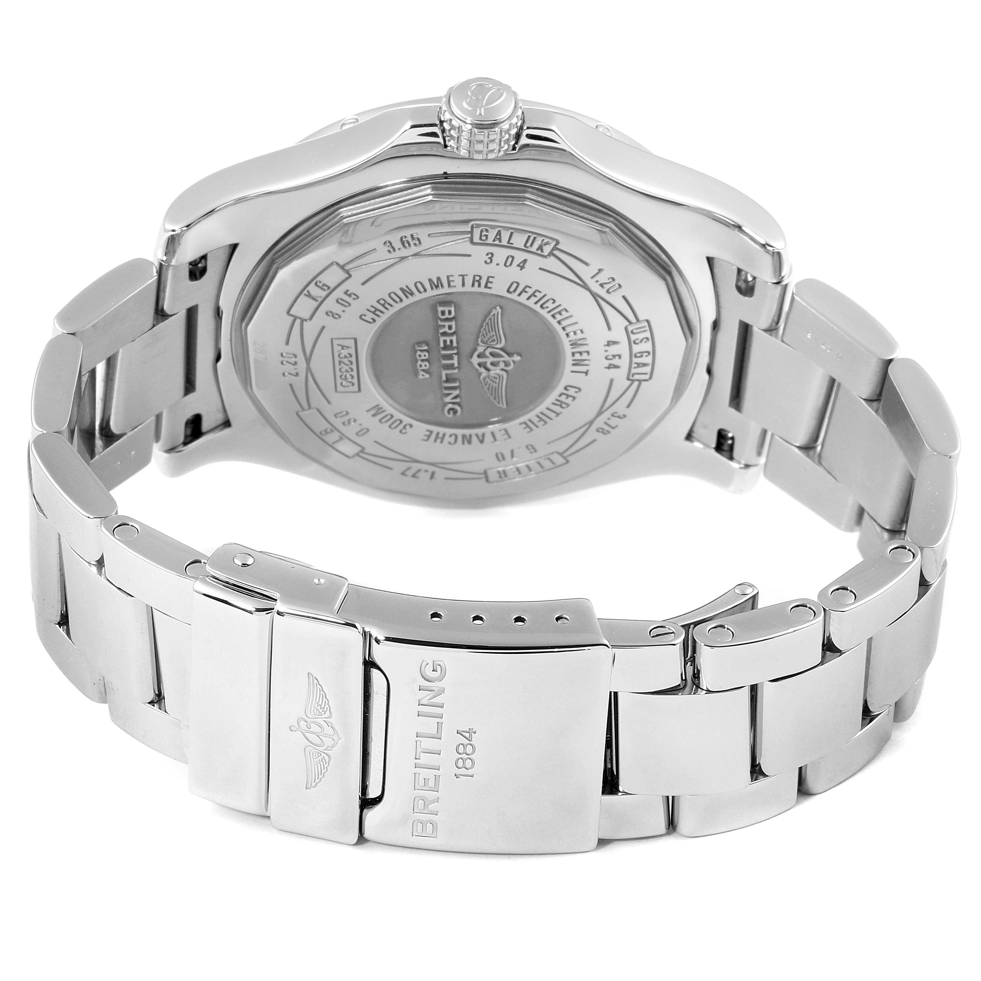 The image shows the back and clasp of the Breitling Avenger A3239011-C872-170A Men's Stainless Steel Black Dial A3239011-C872-170A Men's Stainless Steel Black Dial watch, displaying the engraved clasp and case back details.