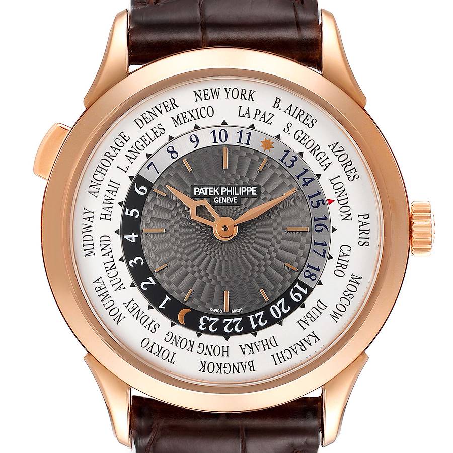Patek Philippe World Time Complications Rose Gold Mens Watch 5230 Box Papers SwissWatchExpo
