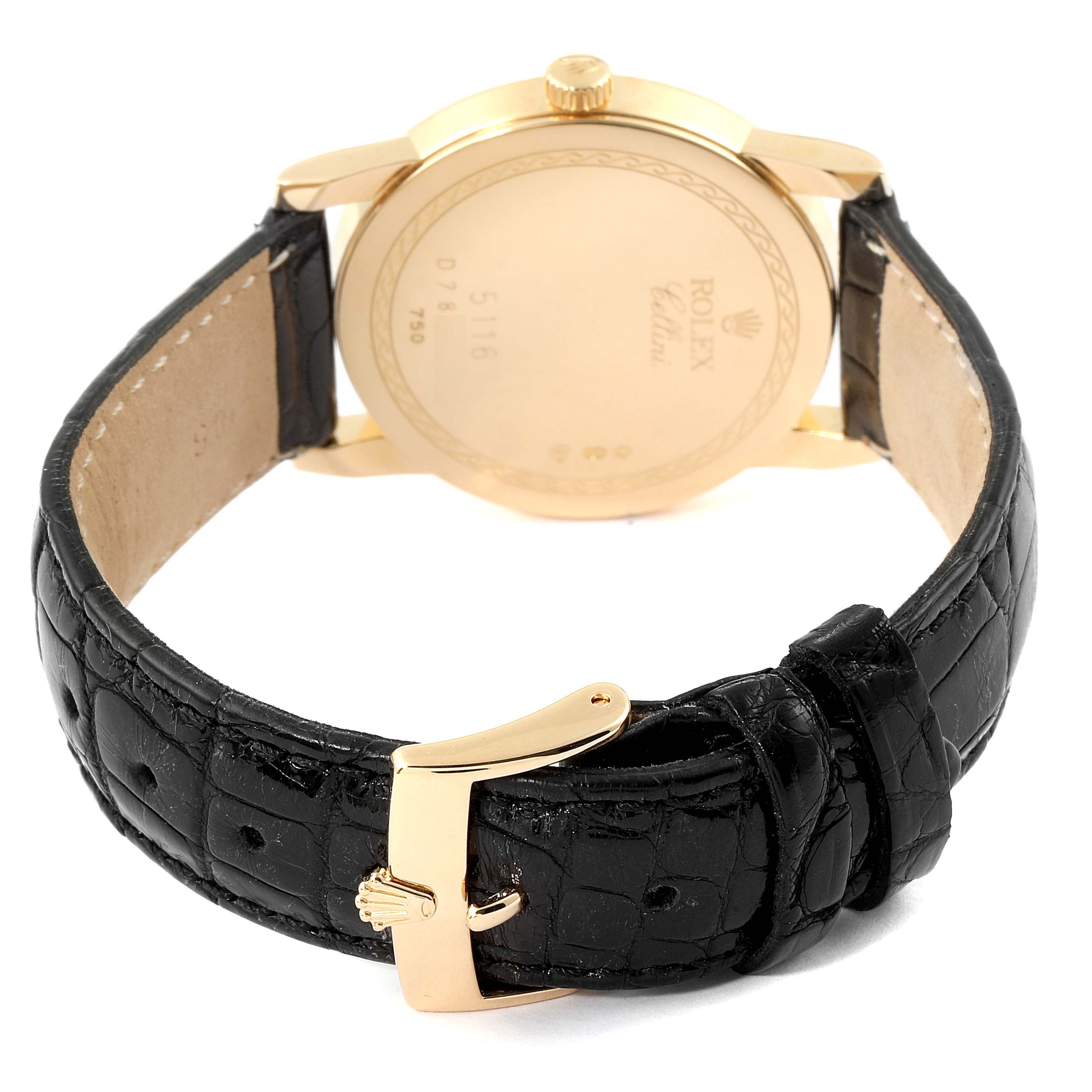 Rolex Cellini Classic Yellow Gold Anniversary Dial Black Strap Watch ...