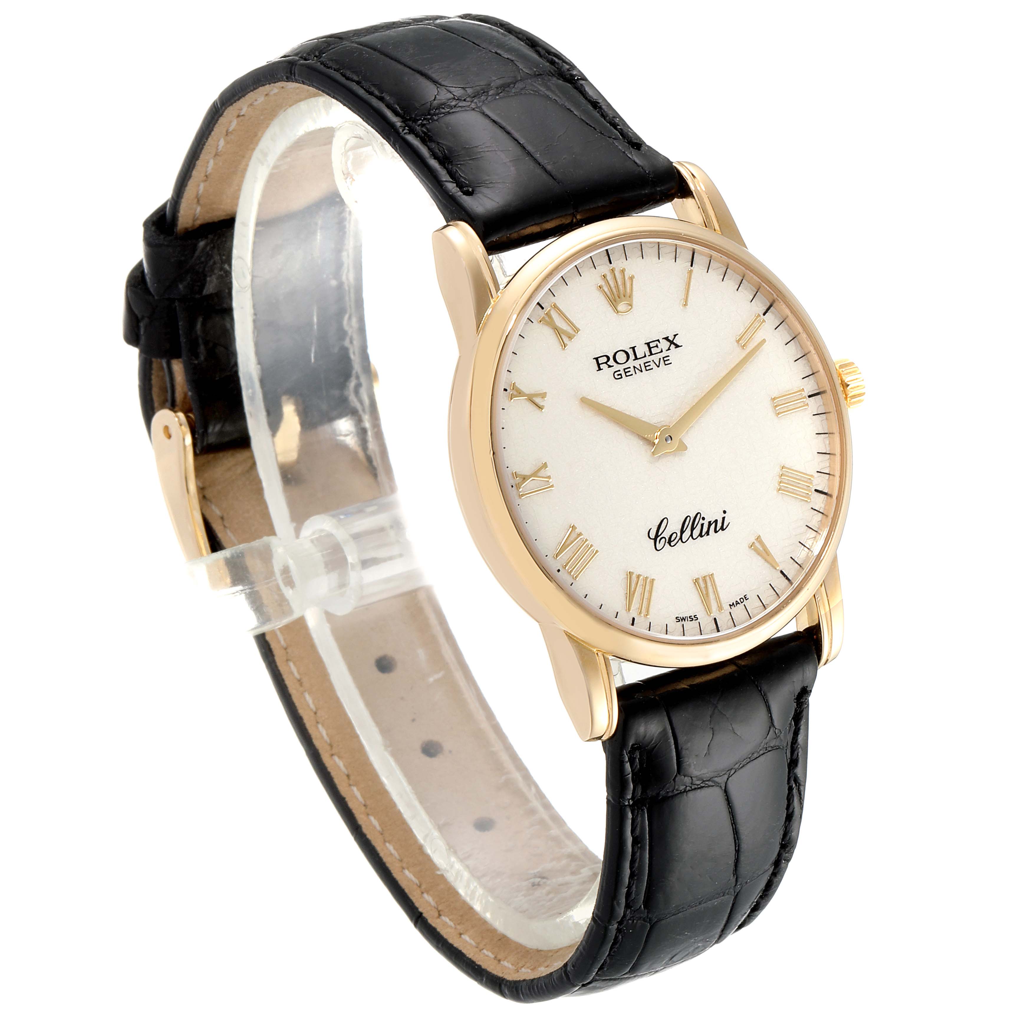 Rolex Cellini Classic Yellow Gold Anniversary Dial Black Strap Watch ...