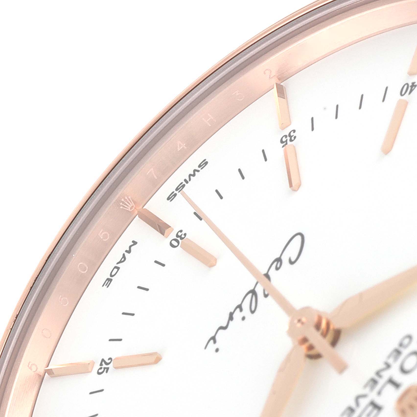 The image shows a close-up of the Rolex Cellini 50505 Men's Rose Gold White Dial 50505 Men's Rose Gold White Dial watch face, highlighting the dial, hour markers, and hands.