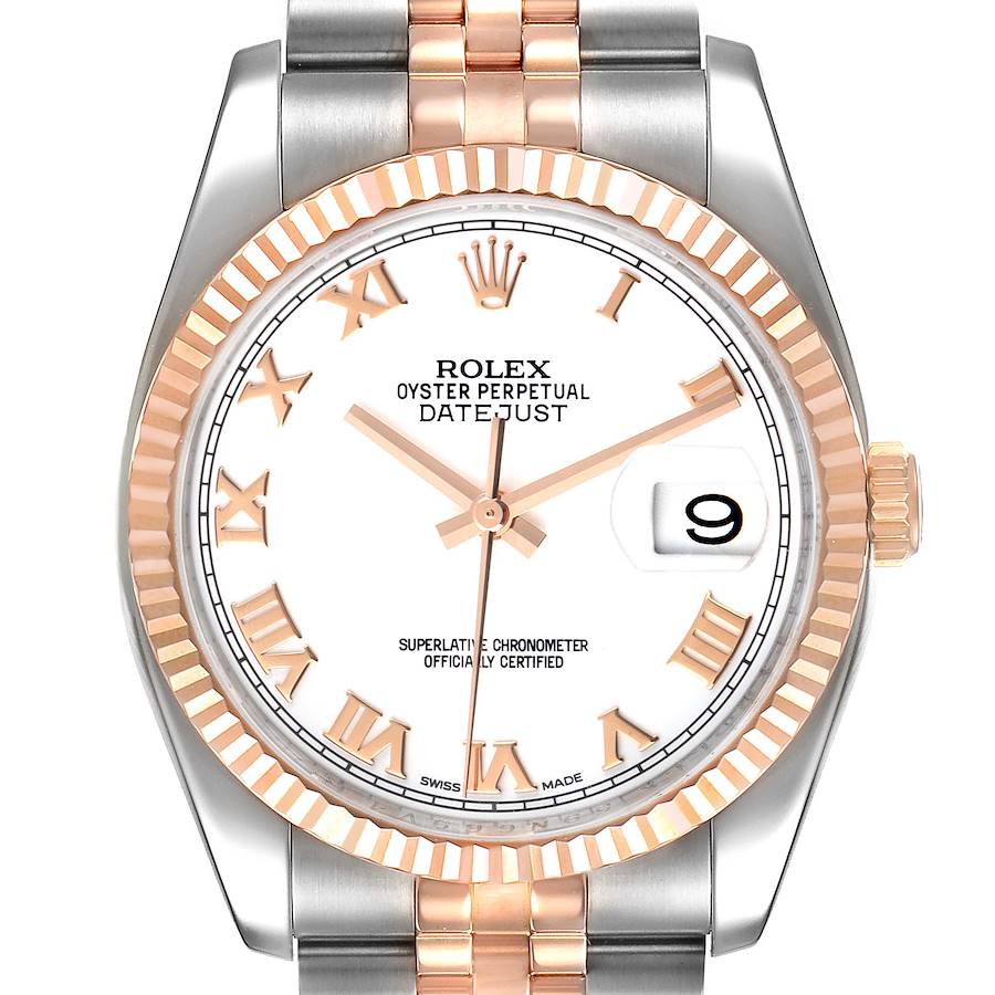 Rolex Datejust 36mm Steel Rose Gold White Dial Unisex Watch 116231 Unworn SwissWatchExpo