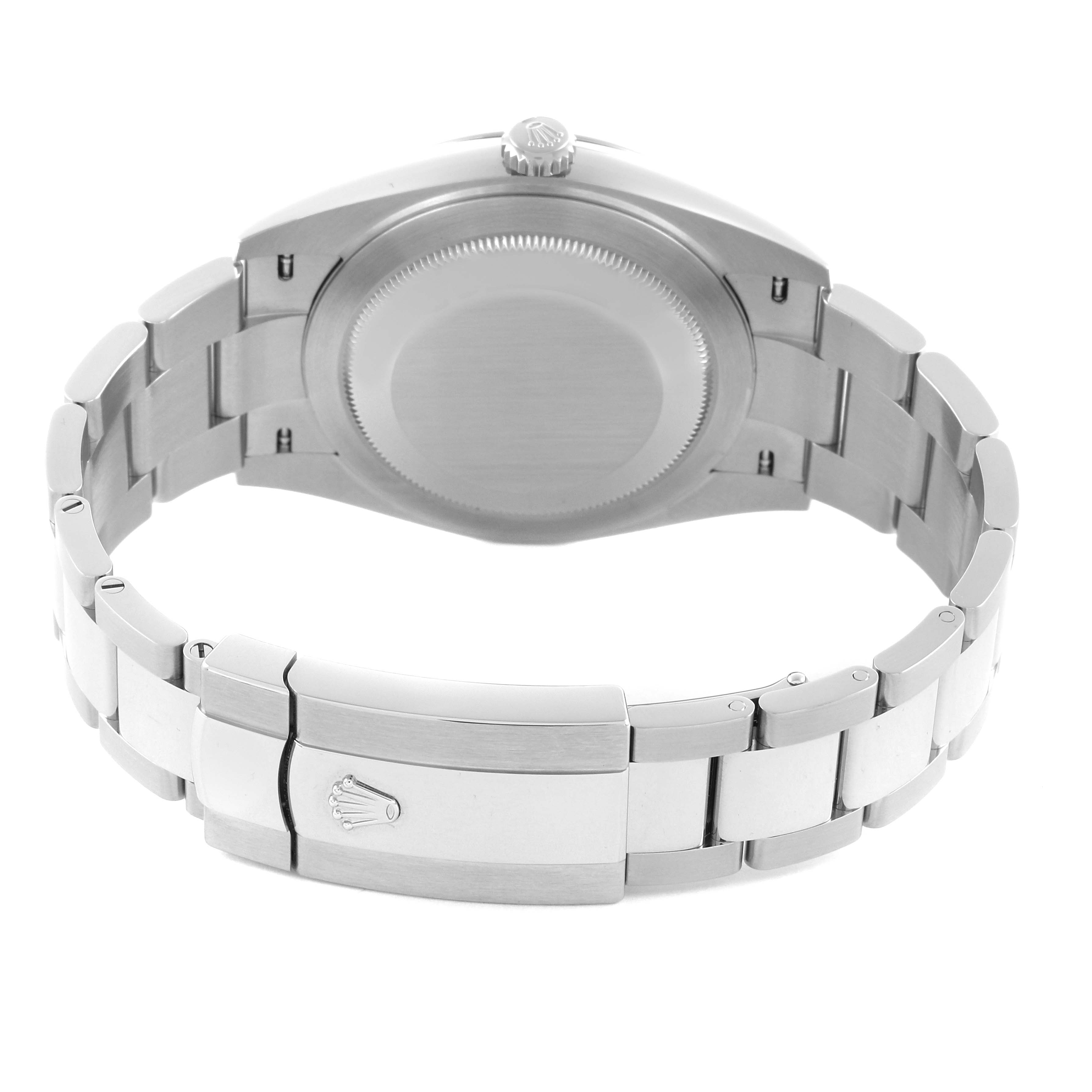 The image shows the back view of the Rolex Datejust 41 126300 Men's Stainless Steel Blue Dial 126300 Men's Stainless Steel Blue Dial, highlighting the case back and bracelet clasp.