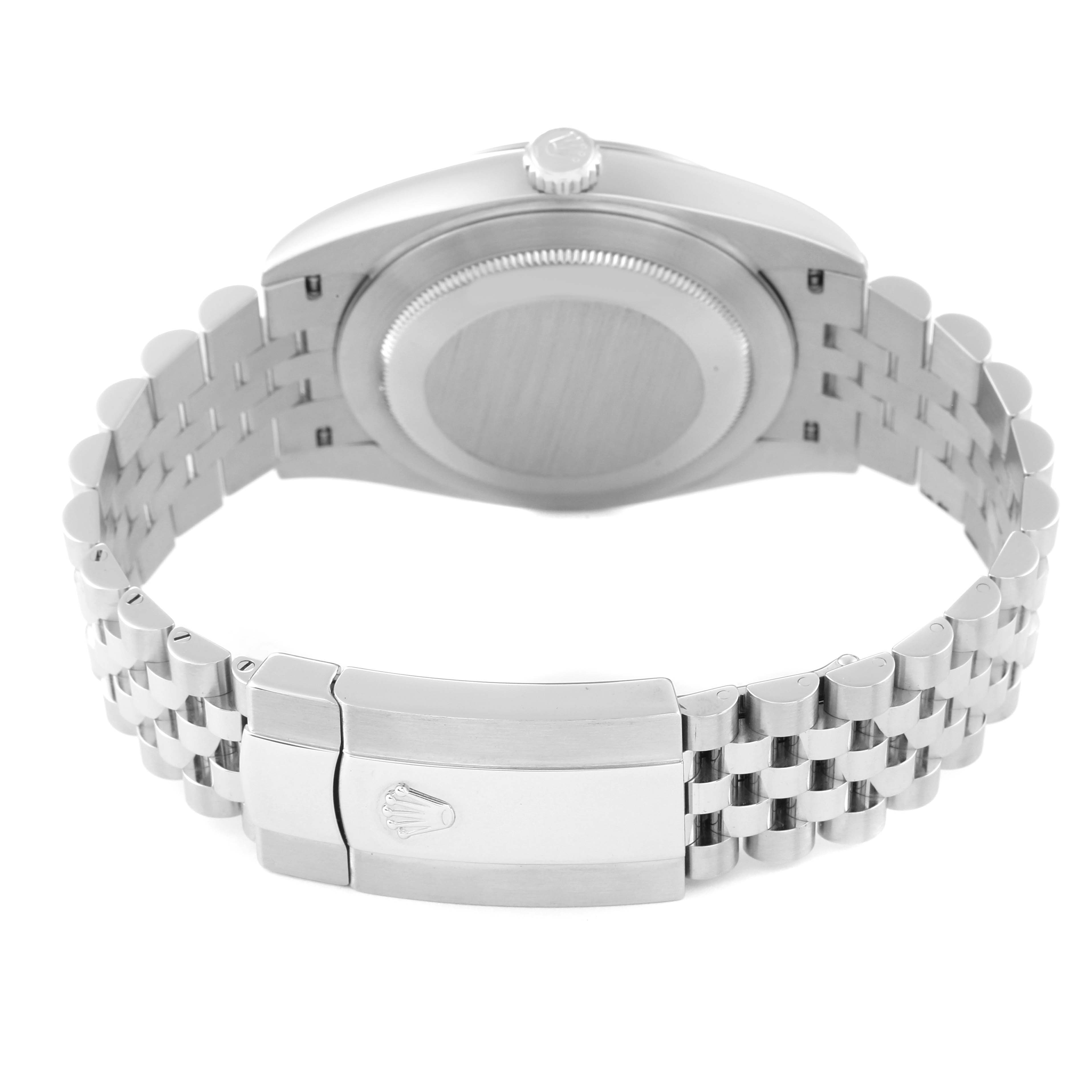 This image shows the back side and clasp of the Rolex Datejust 41 126300 Men
s Stainless Steel Grey Dial 126300 Men
s Stainless Steel Grey Dial model watch.