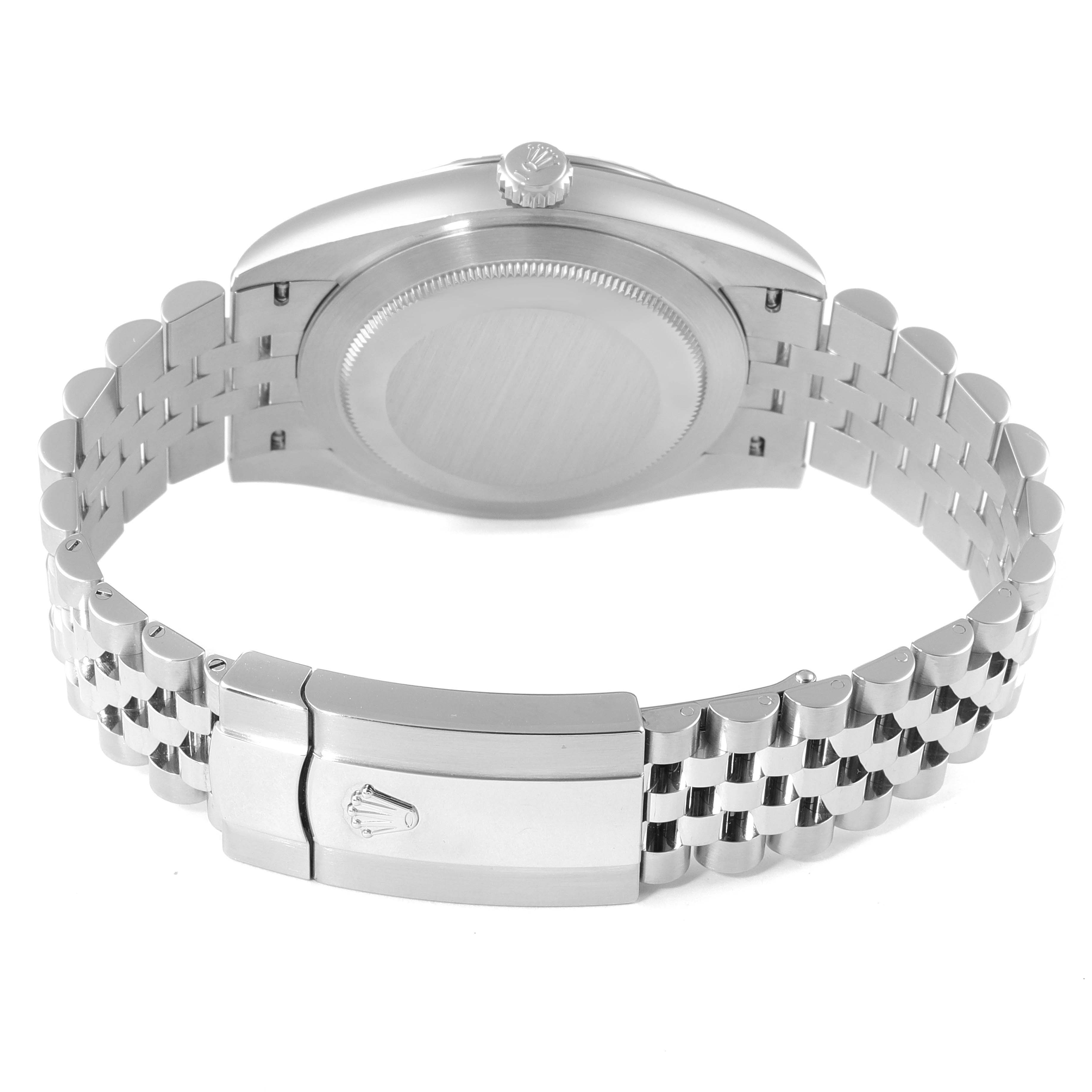 This image shows the back and clasp of a Rolex Datejust 41 126334 Men's Stainless Steel Blue Dial 126334 Men's Stainless Steel Blue Dial watch from an elevated rear angle.