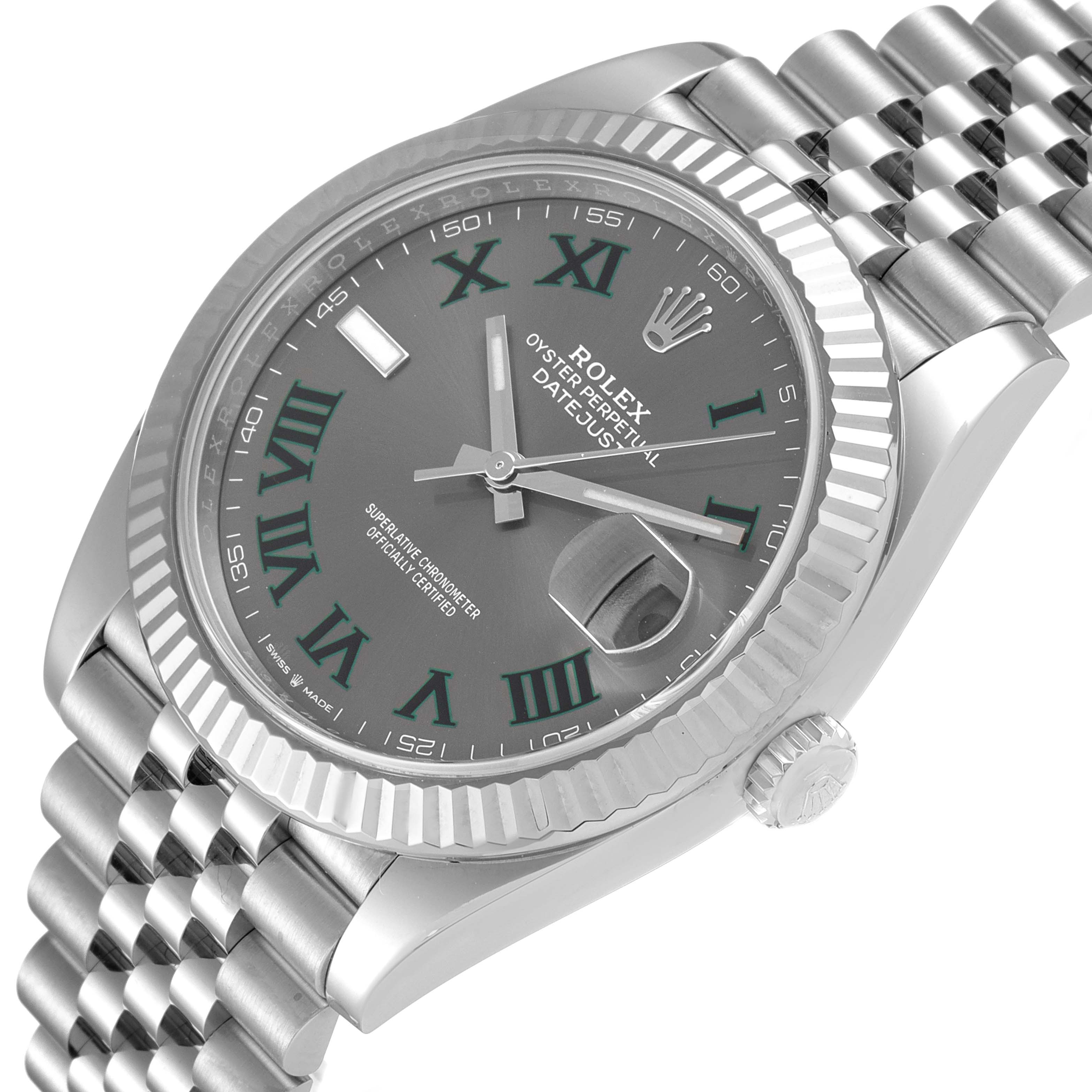 The image shows a Rolex Datejust 41 126334 Men's Stainless Steel Grey Dial 126334 Men's Stainless Steel Grey Dial watch at an angled view, highlighting the bezel, dial, and bracelet.