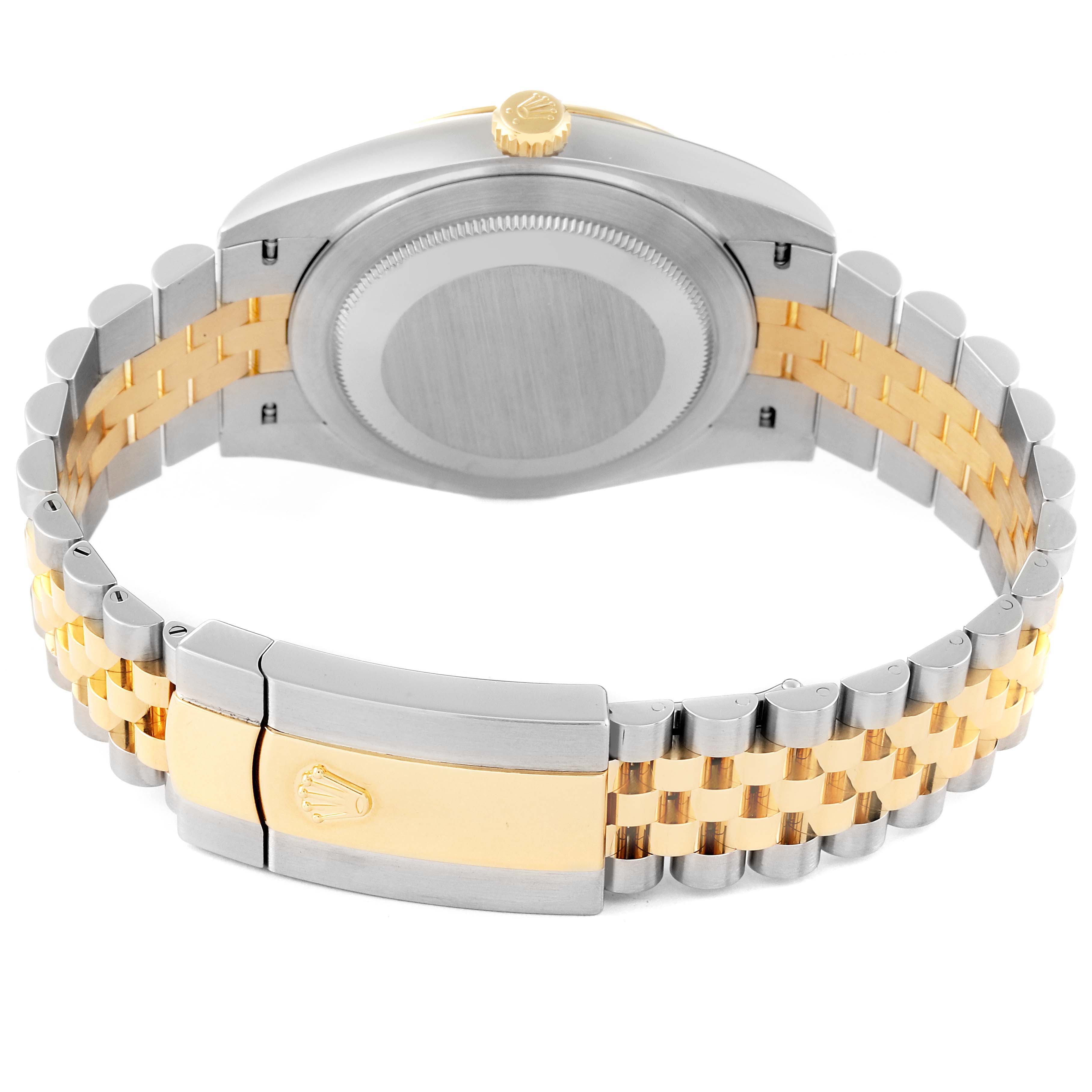 The image shows the back of a Rolex Datejust 41 126333 Men's Steel and Gold (two tone) Black Dial 126333 Men's Steel and Gold (two tone) Black Dial watch, focusing on the case back, crown, and two-tone bracelet.