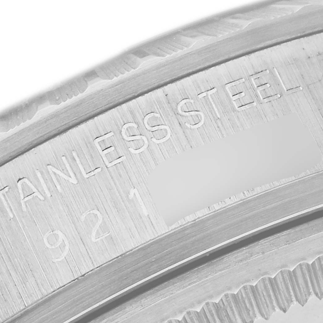 The image shows a close-up of the case back edge and engraving of the Rolex Vintage Collection 16030 Men's Stainless Steel Silver Dial 16030 Men's Stainless Steel Silver Dial watch.