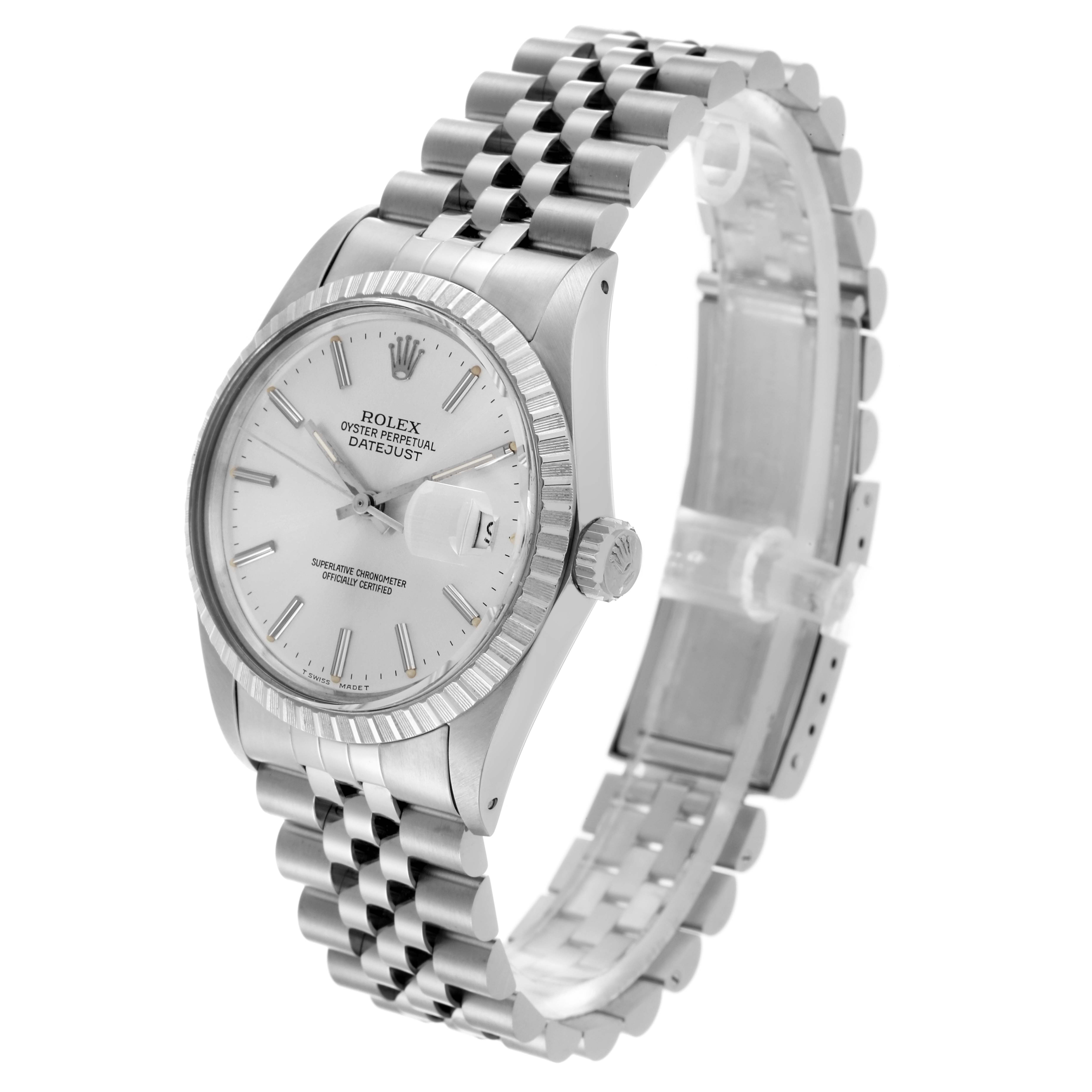 The Rolex Vintage Collection 16030 Men's Stainless Steel Silver Dial 16030 Men's Stainless Steel Silver Dial watch is shown at a three-quarter angle, highlighting the face, bezel, crown, and bracelet.