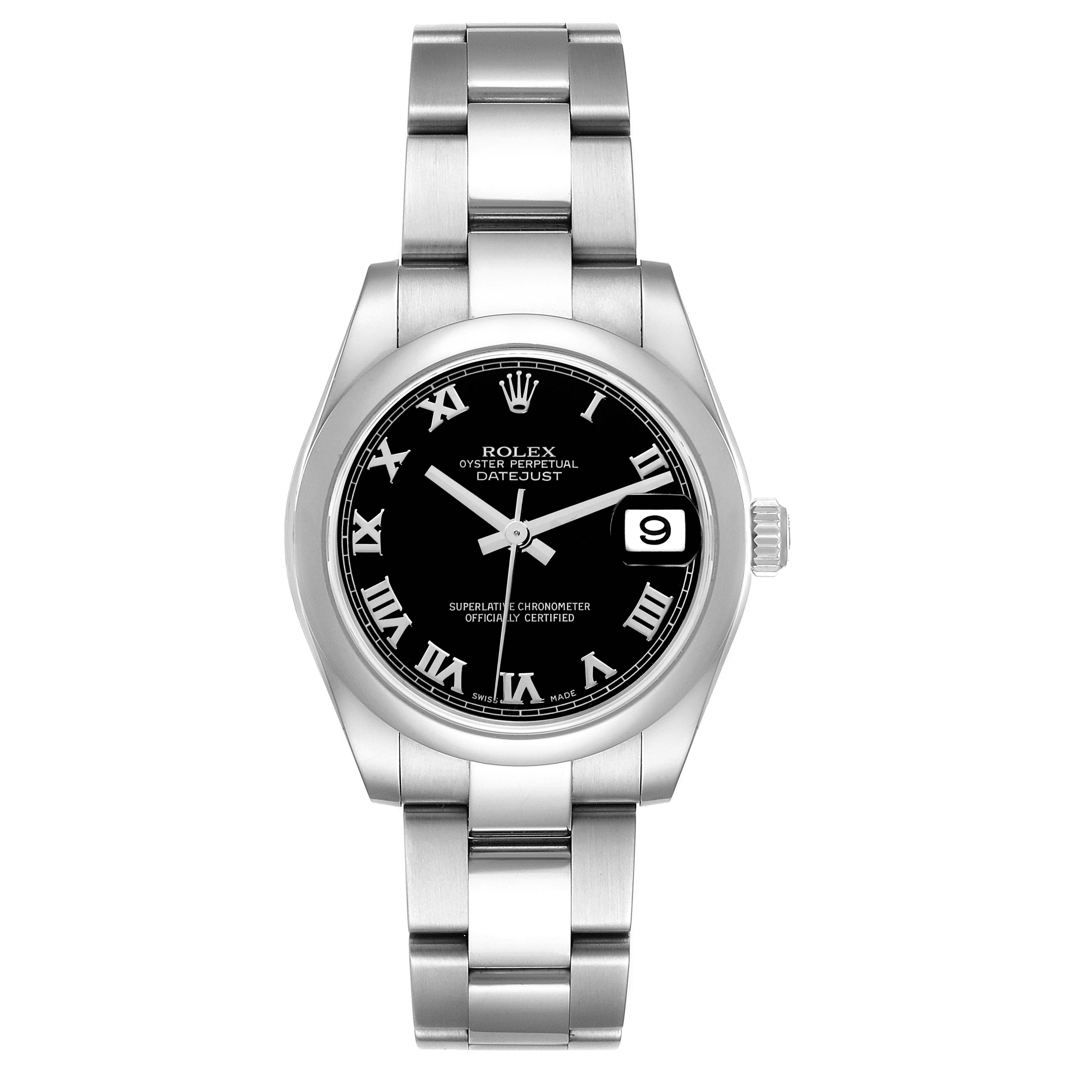 The Rolex Datejust Mid-Size watch is shown from a top-down angle, displaying its face, bezel, and bracelet.